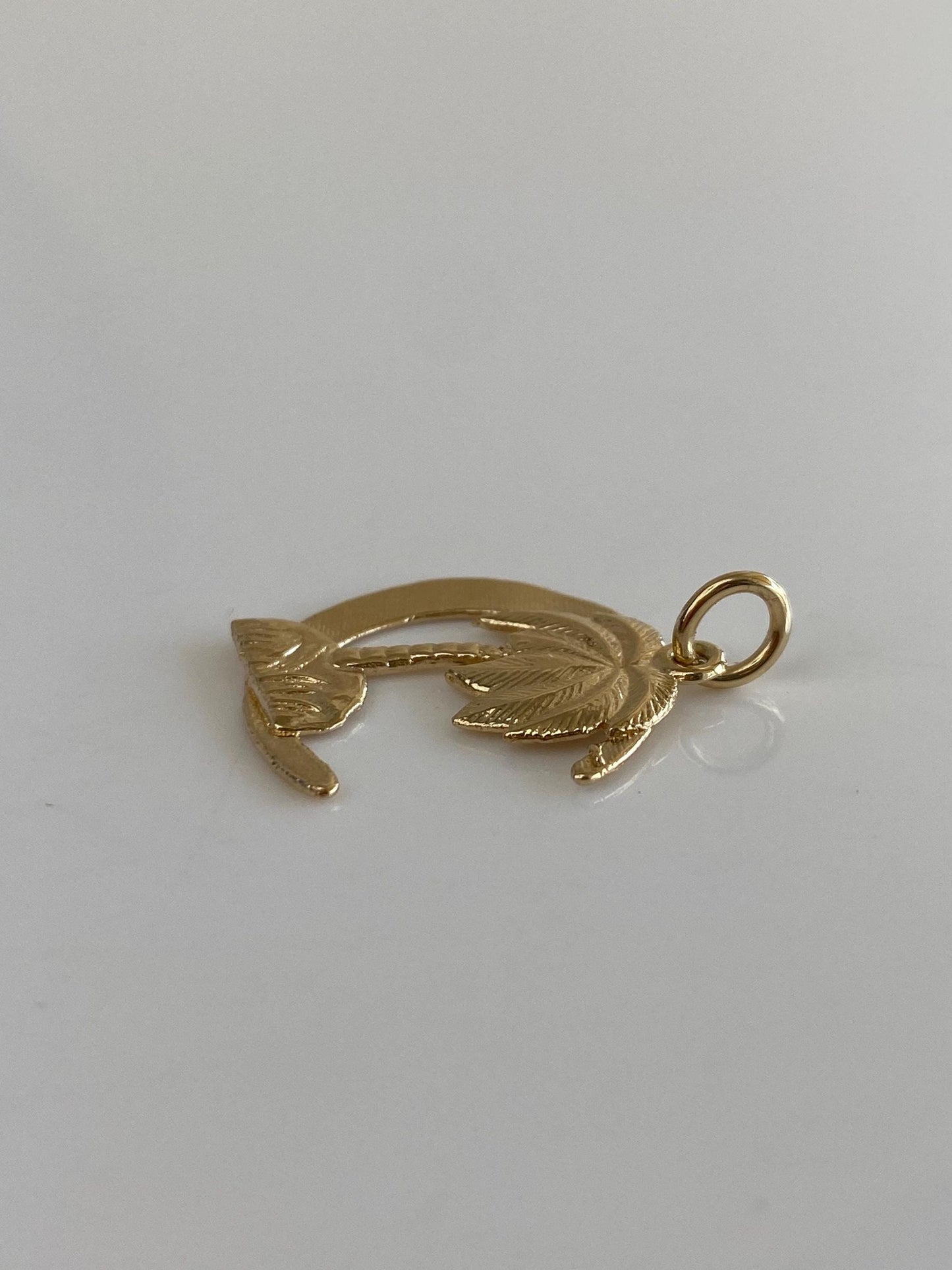 Vintage Solid 14k Yellow Gold Crescent Moon Palm Tree Charm