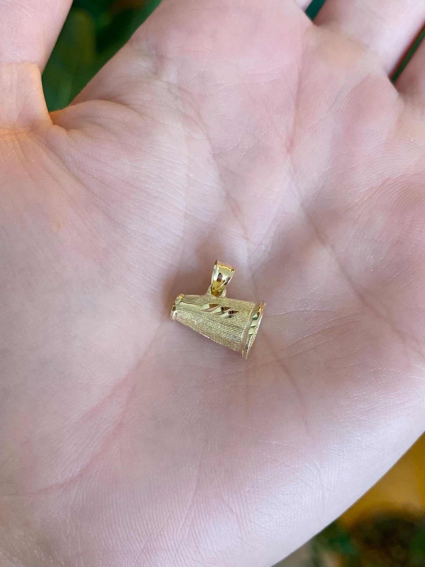 Vintage Solid 14k Yellow Gold Diamond Cut Cheer Horn Charm