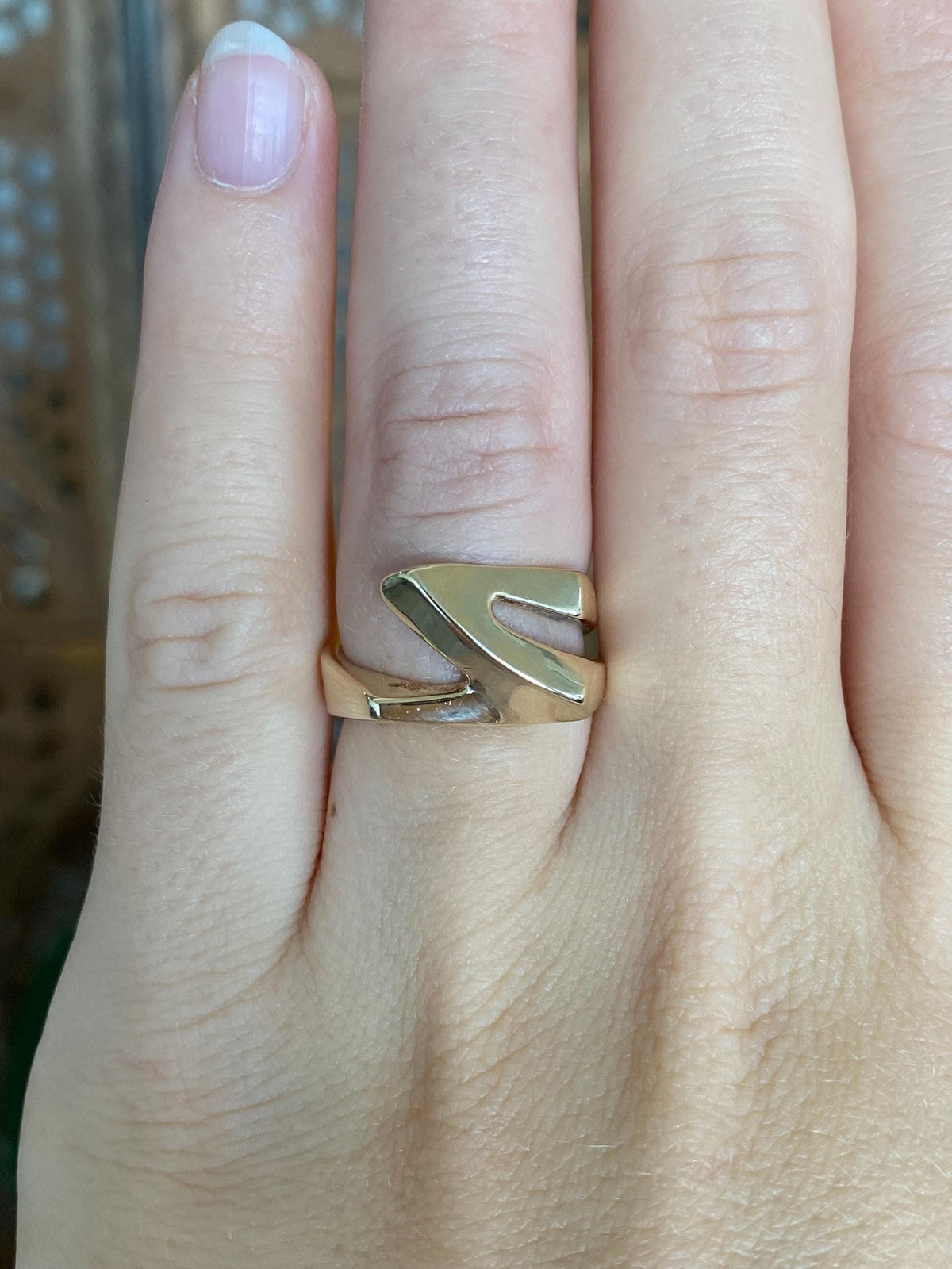 Vintage Solid 14k Yellow Gold Abstract Ring - Size 5.75
