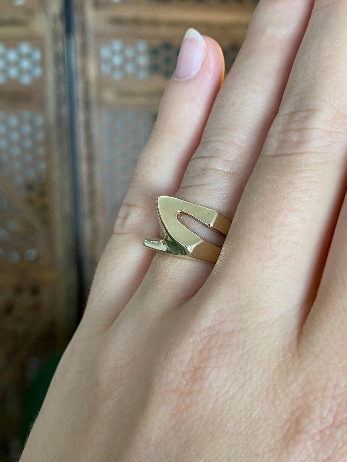 Vintage Solid 14k Yellow Gold Abstract Ring - Size 5.75