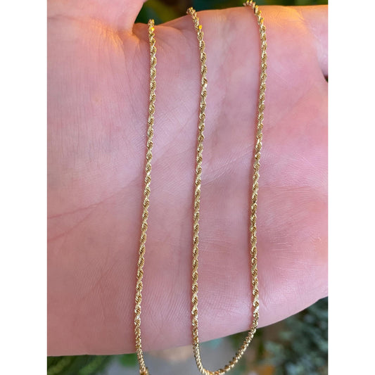 Vintage Solid 10k Yellow Gold Dainty Rope Chain Necklace - 18 inches