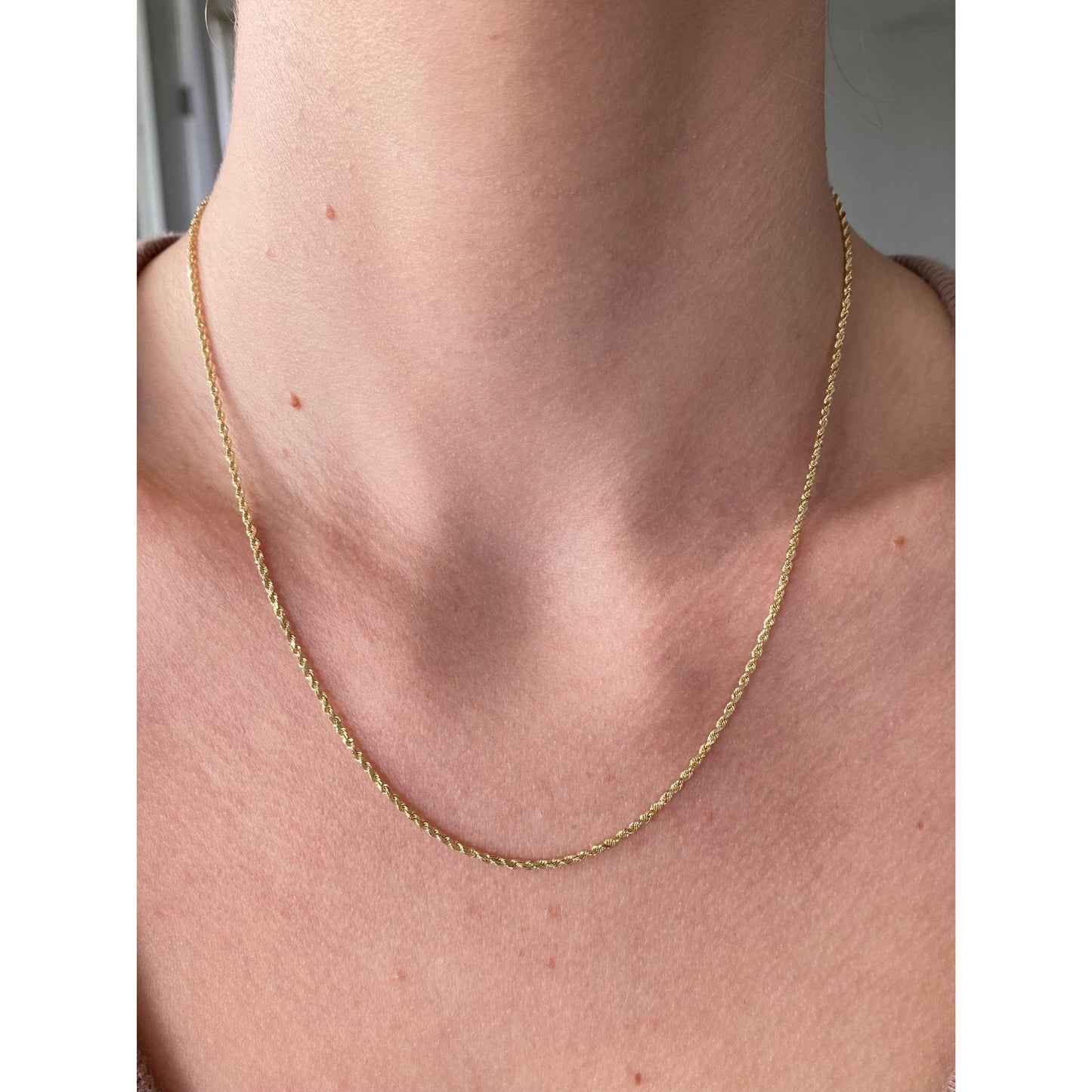 Vintage Solid 10k Yellow Gold Dainty Rope Chain Necklace - 18 inches