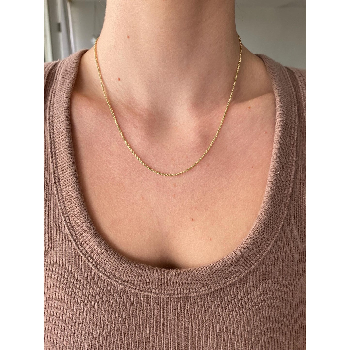 Vintage Solid 10k Yellow Gold Dainty Rope Chain Necklace - 18 inches