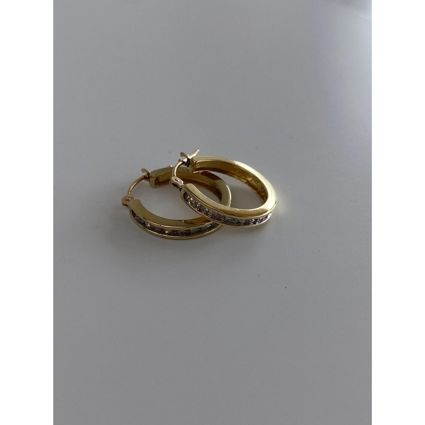 Vintage Solid 10k Yellow Gold Diamond Hoop Earrings