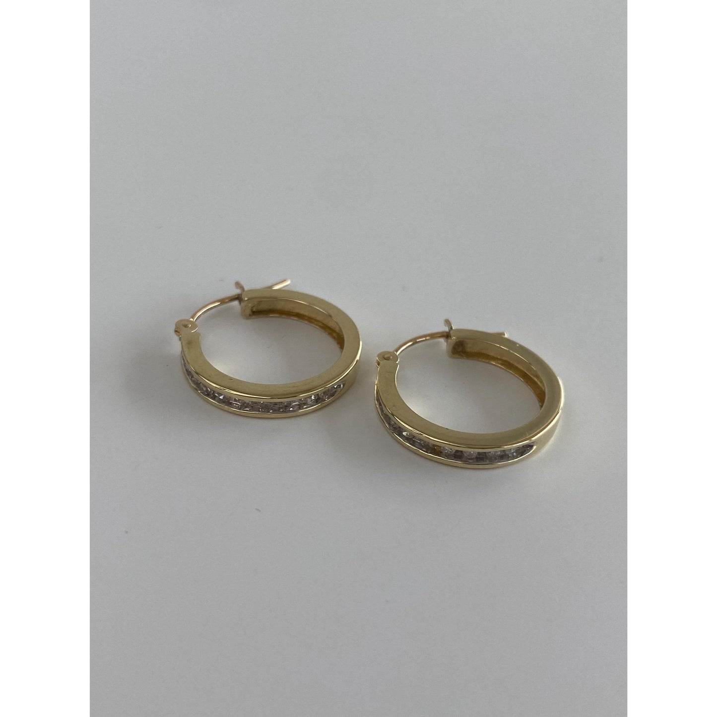 Vintage Solid 10k Yellow Gold Diamond Hoop Earrings