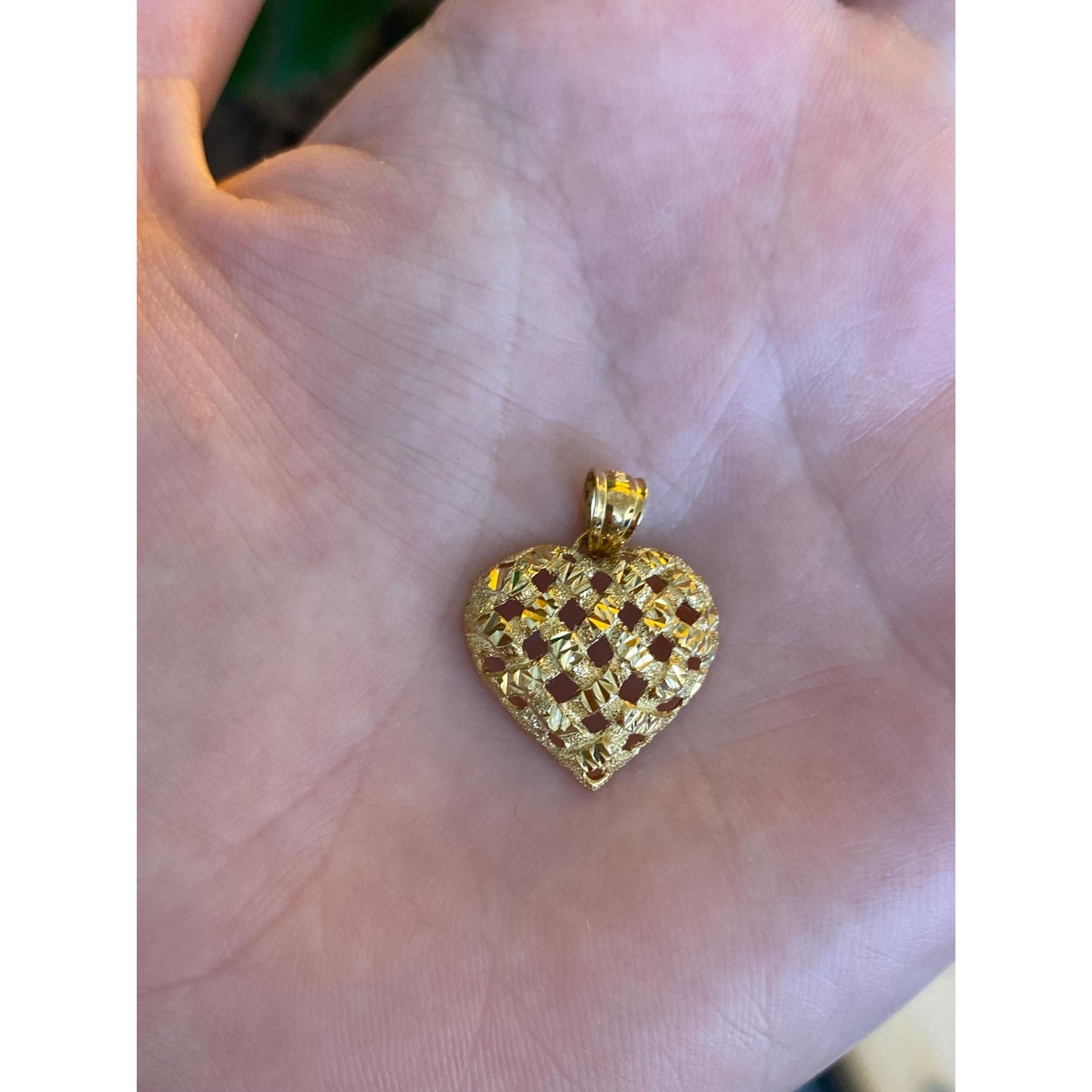 Solid 14k Yellow Gold Diamond Cut Heart Charm