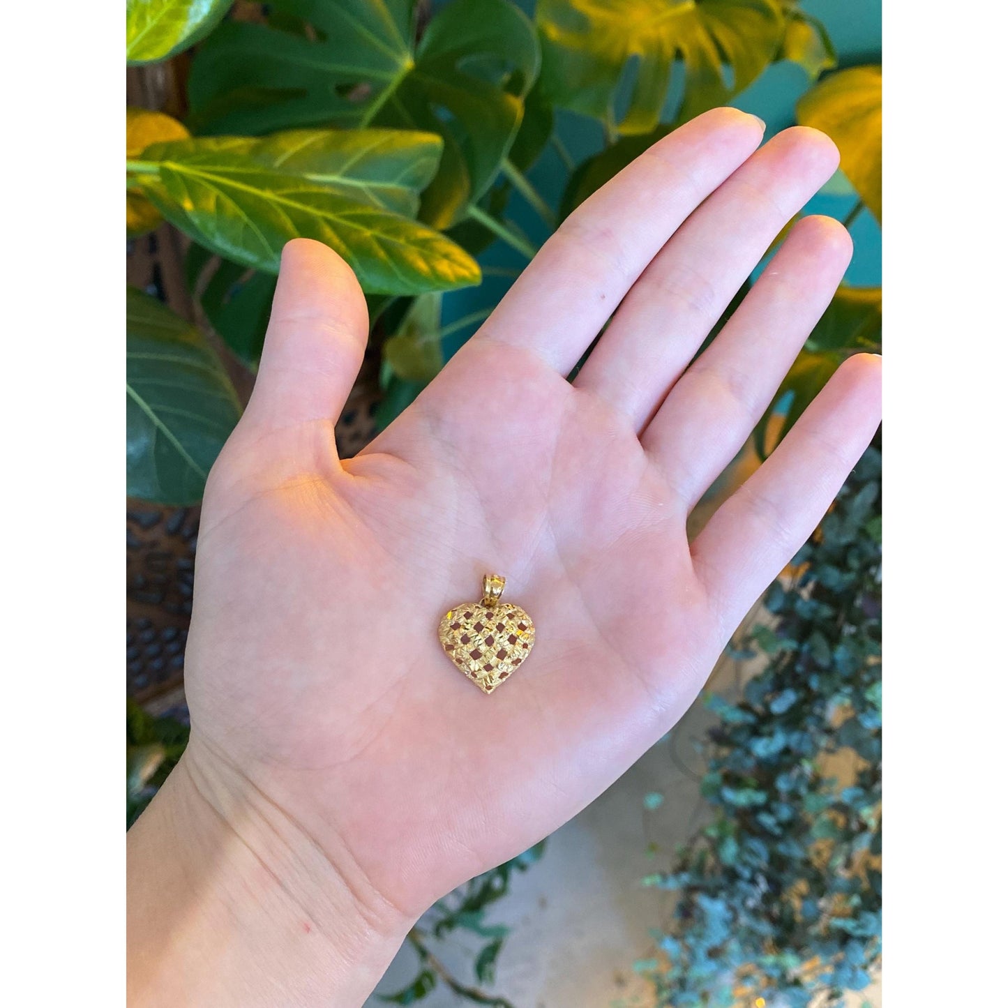 Solid 14k Yellow Gold Diamond Cut Heart Charm