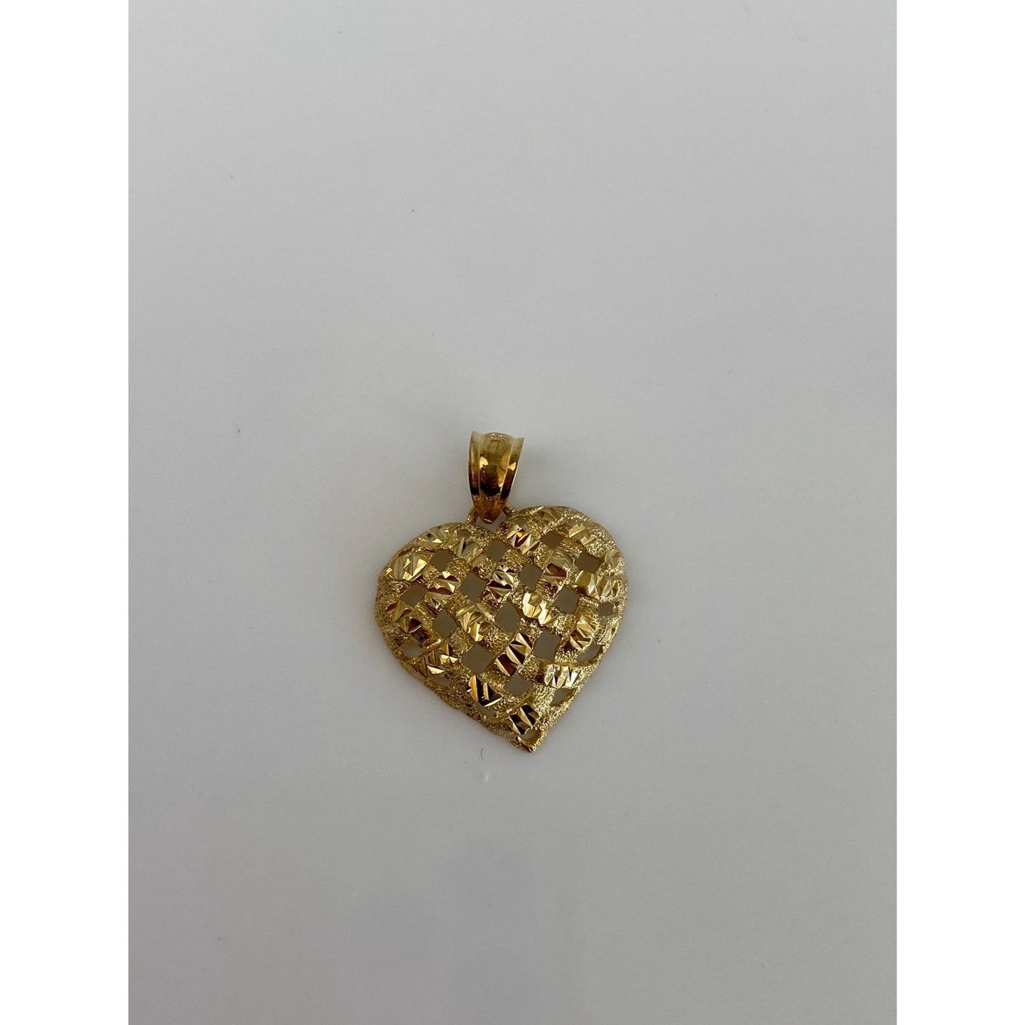 Solid 14k Yellow Gold Diamond Cut Heart Charm