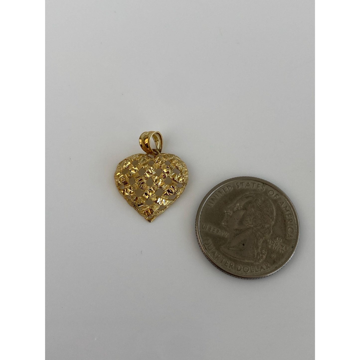 Solid 14k Yellow Gold Diamond Cut Heart Charm
