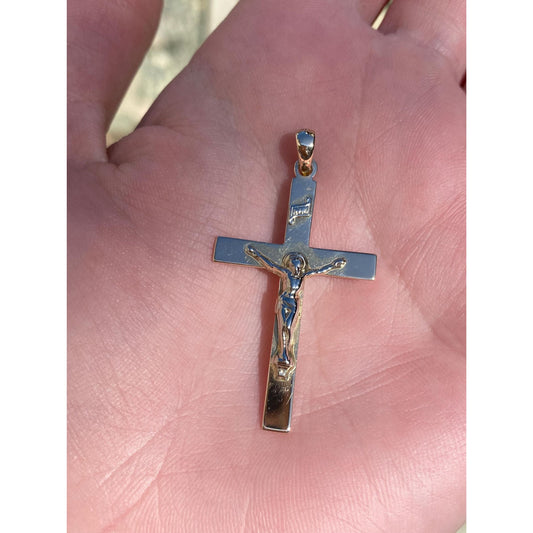 Vintage 14k White & Yellow Gold Crucifix Cross Charm