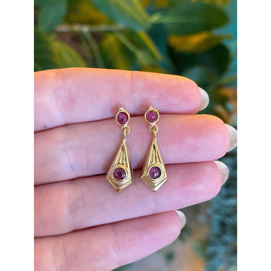 Solid 14k Yellow Gold Pink Spinel Dangle Stud Earrings