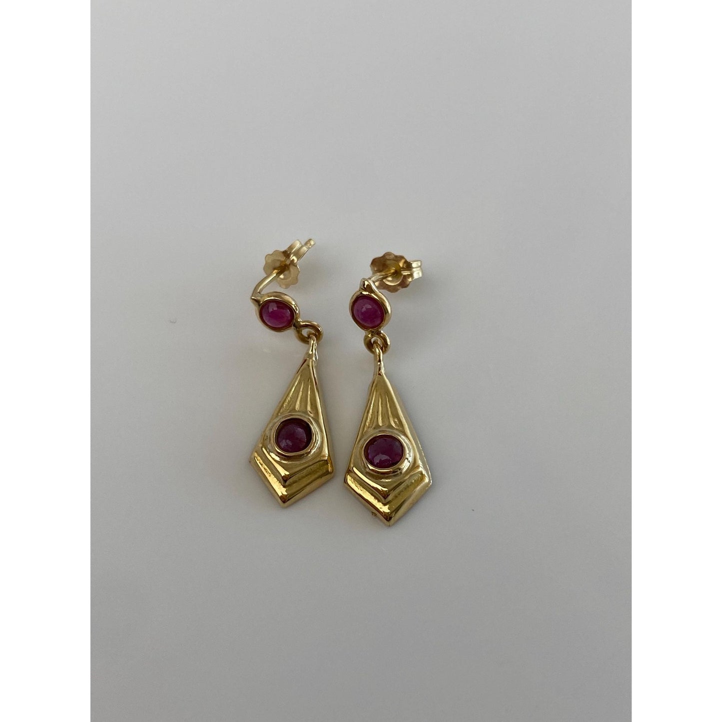 Solid 14k Yellow Gold Pink Spinel Dangle Stud Earrings