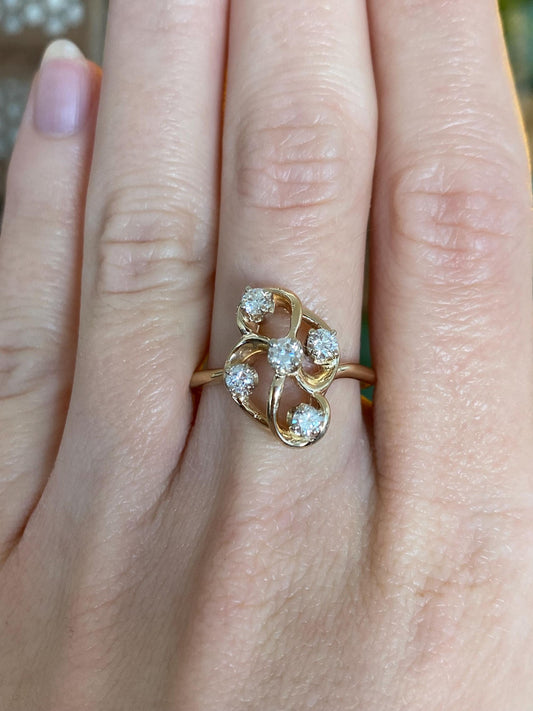 Vintage Solid 14k Yellow Gold Diamond Ring - Size 8.5