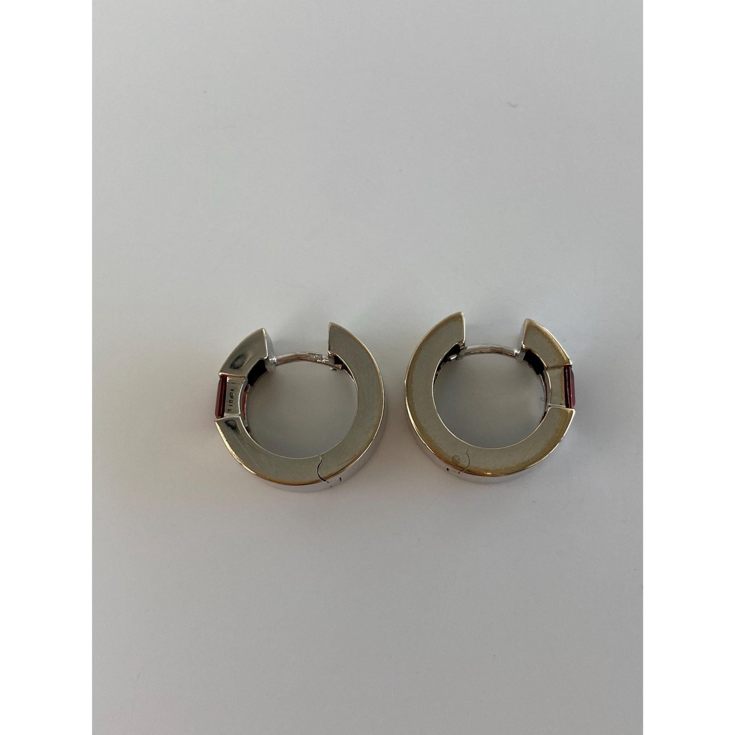 Vintage Solid 18k White Gold Garnet Hoop Earrings