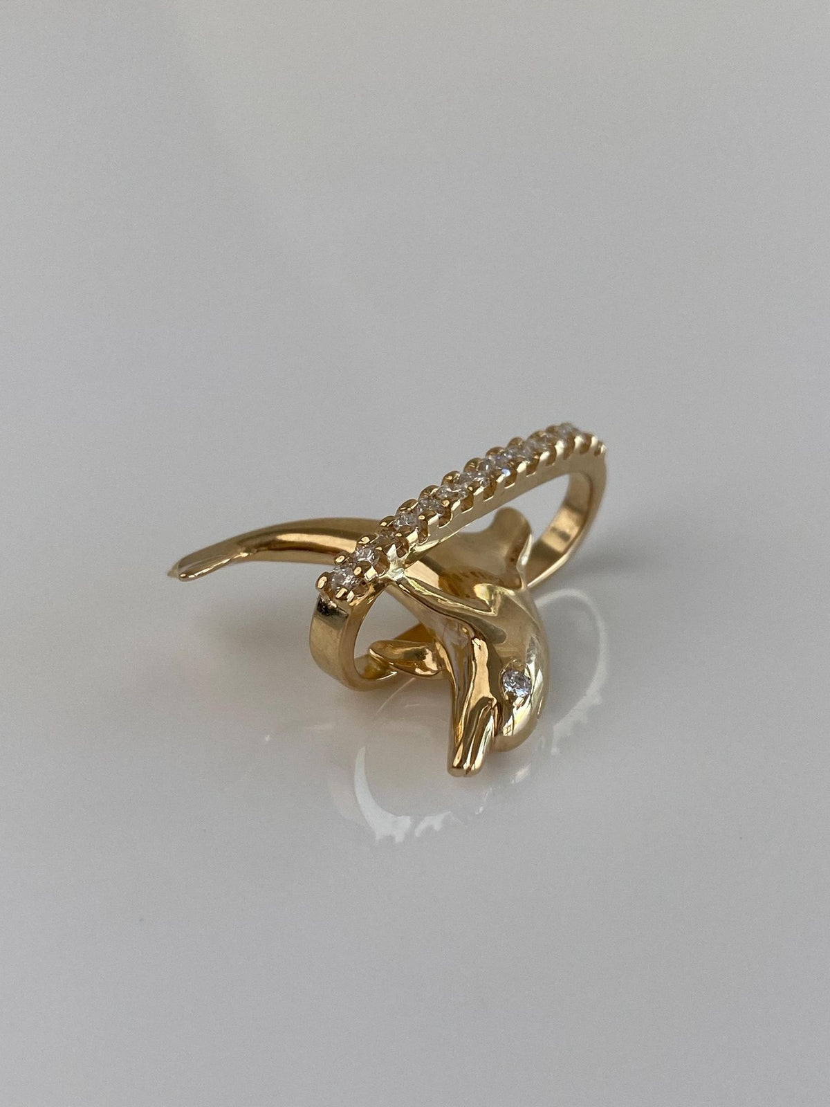 Vintage Solid 14k Yellow Gold Diamonds Dolphin Hoop Charm