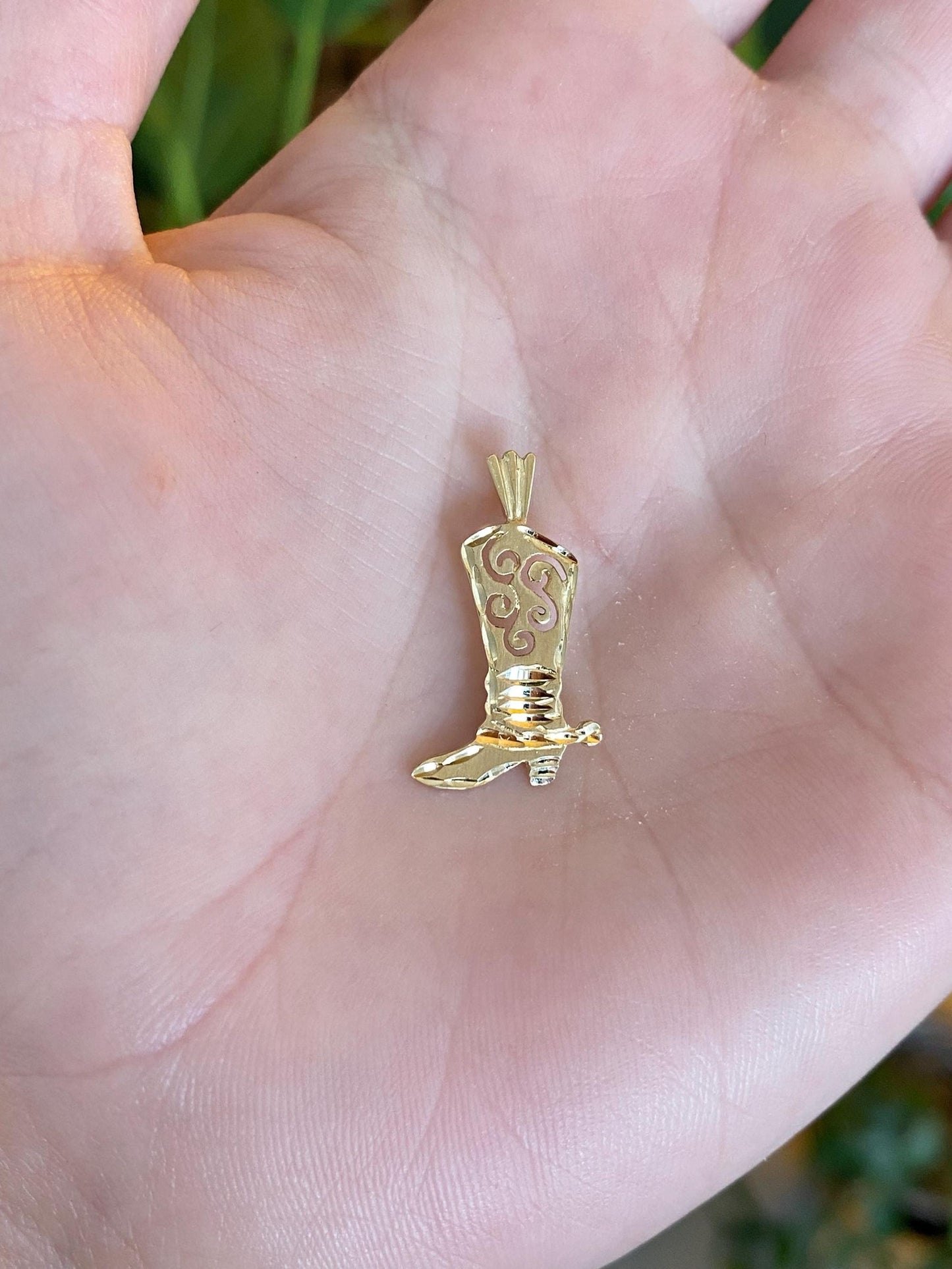 Vintage Solid 14k Yellow Gold Diamond Cut Cowboy Boot Charm