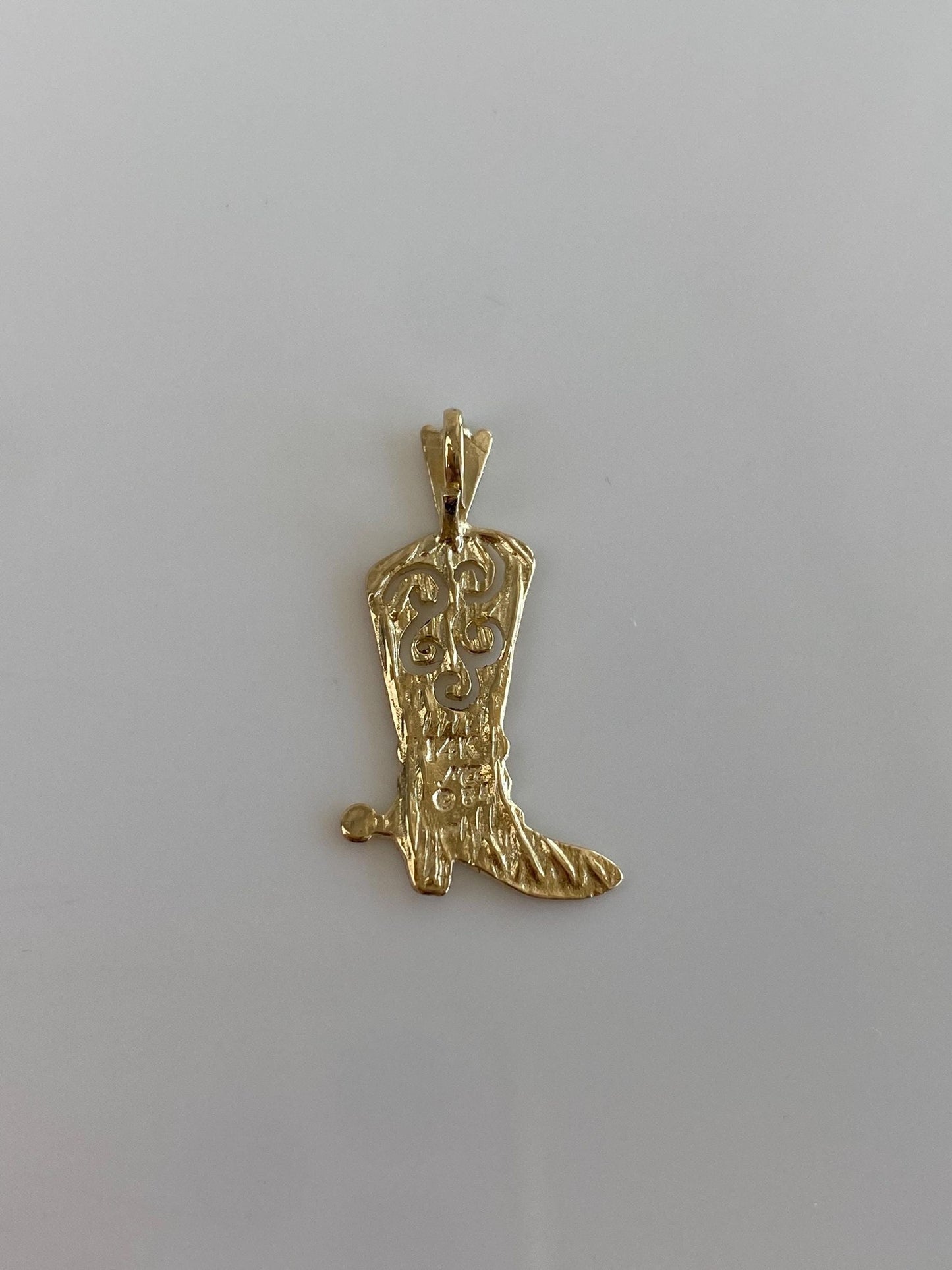 Vintage Solid 14k Yellow Gold Diamond Cut Cowboy Boot Charm