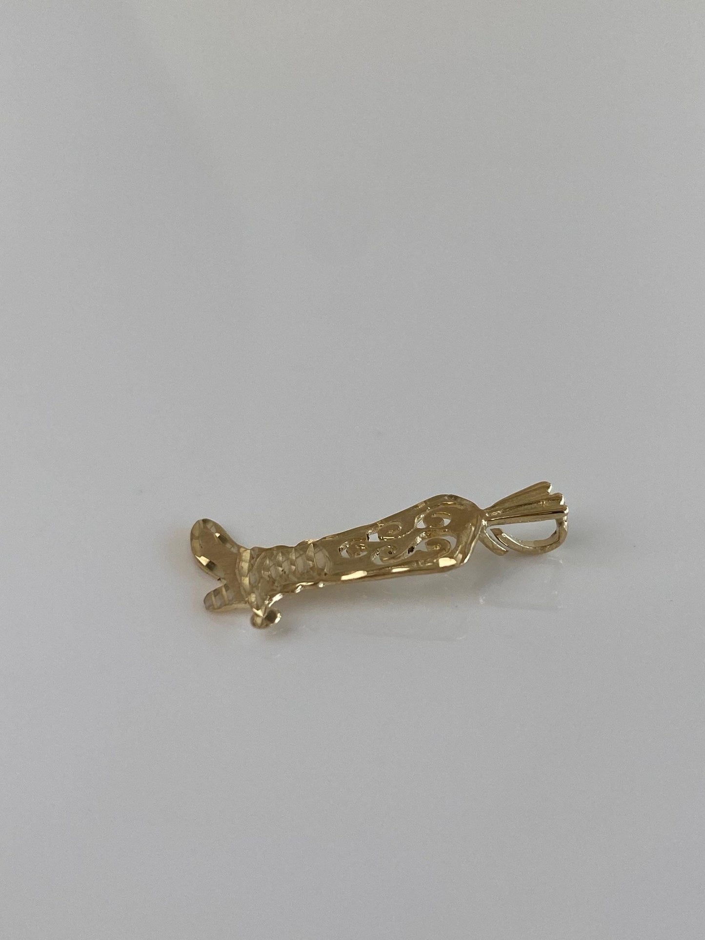 Vintage Solid 14k Yellow Gold Diamond Cut Cowboy Boot Charm