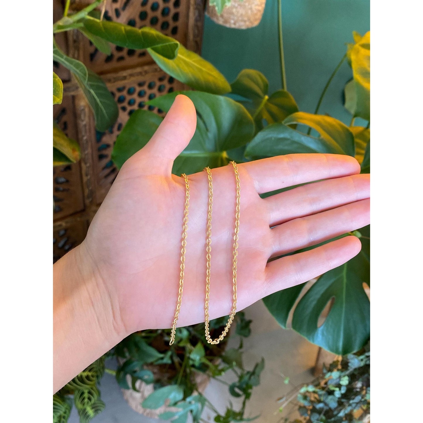 Vintage Solid 18k Yellow Gold Fancy Textured Cable Chain Necklace - 23.5 inches