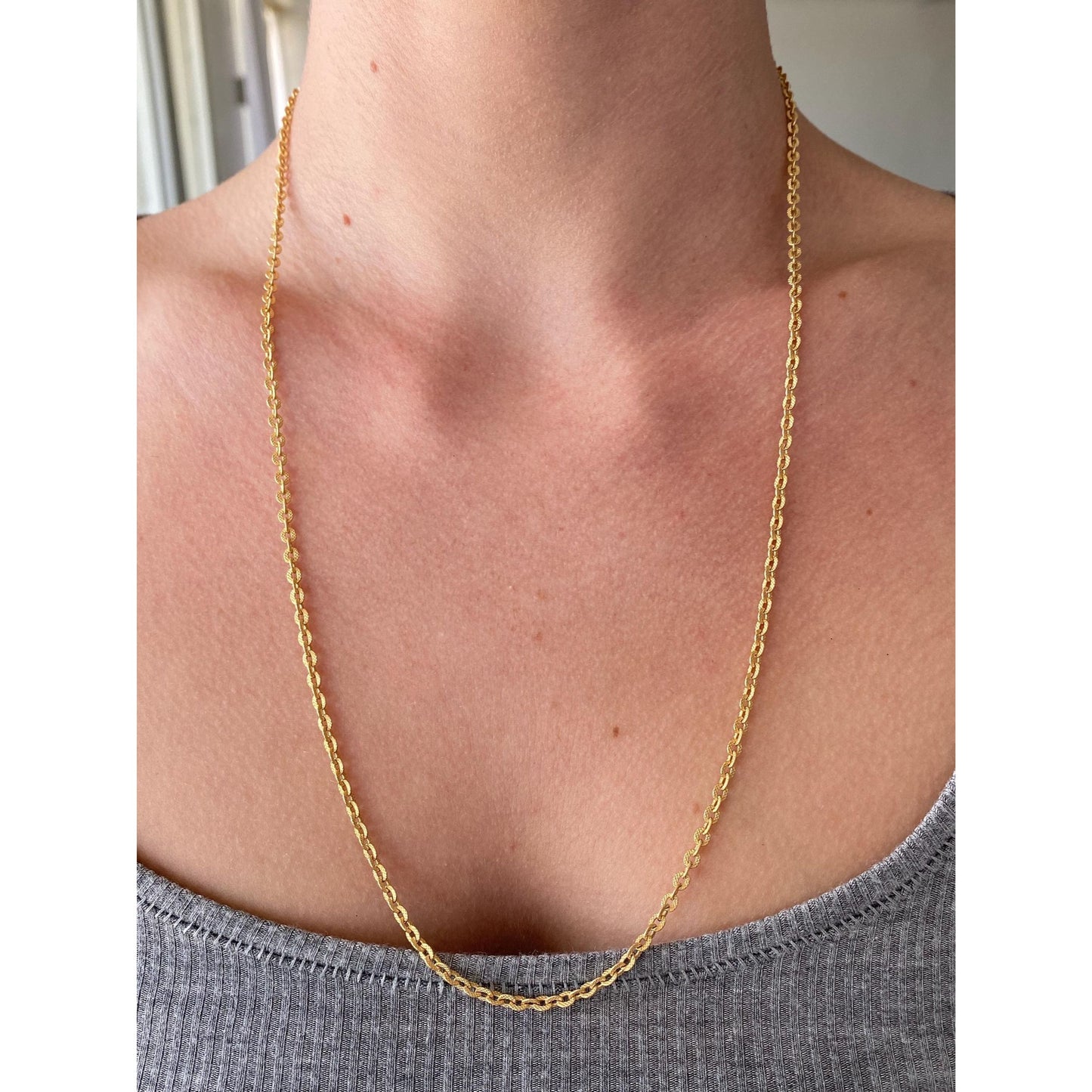 Vintage Solid 18k Yellow Gold Fancy Textured Cable Chain Necklace - 23.5 inches