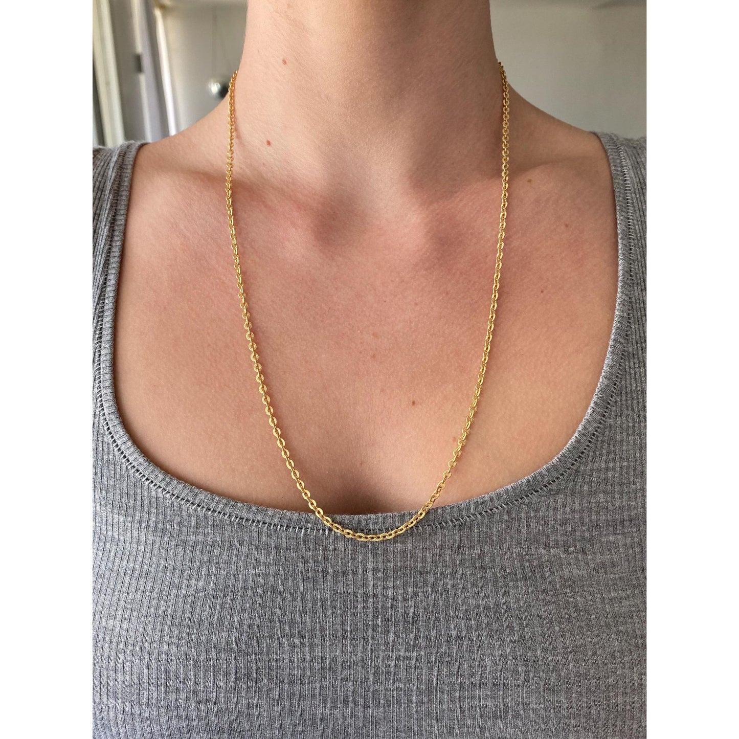 Vintage Solid 18k Yellow Gold Fancy Textured Cable Chain Necklace - 23.5 inches