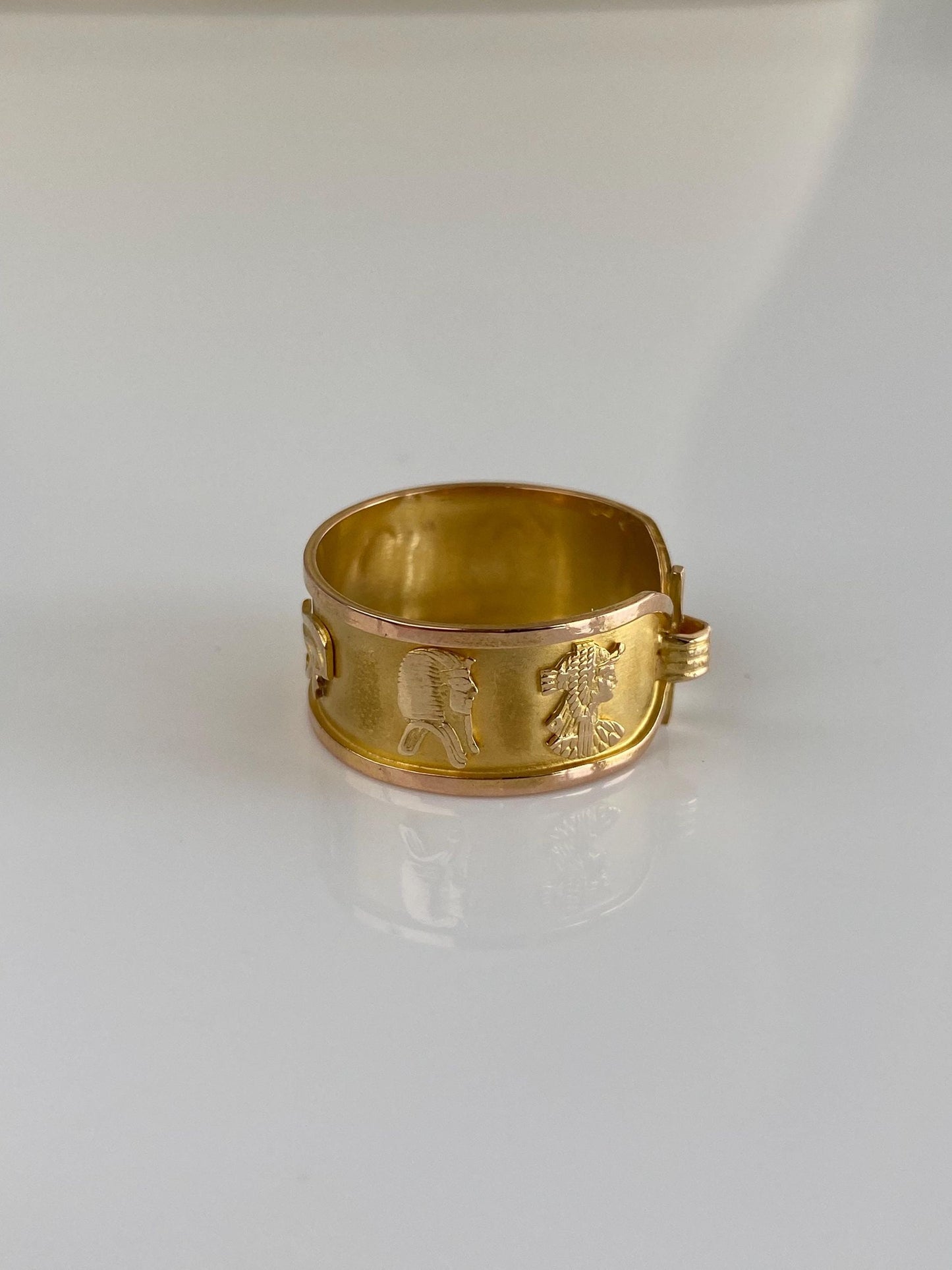 Vintage Solid 18k Yellow Gold Egyptian Open Ring Band - Size 9.5