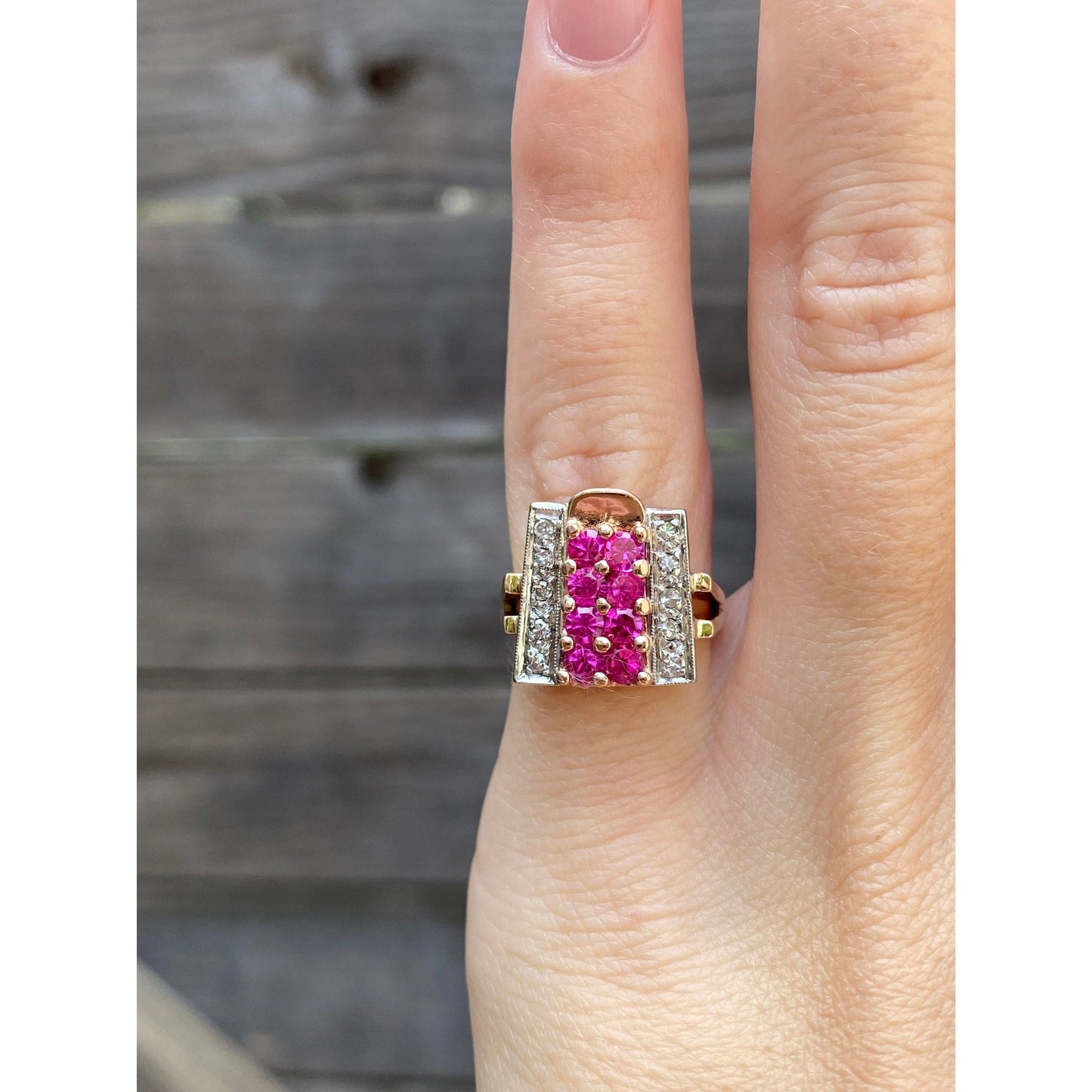 Solid 14k Rosey Gold Pink Spinel Diamond Ring - Size 4.25