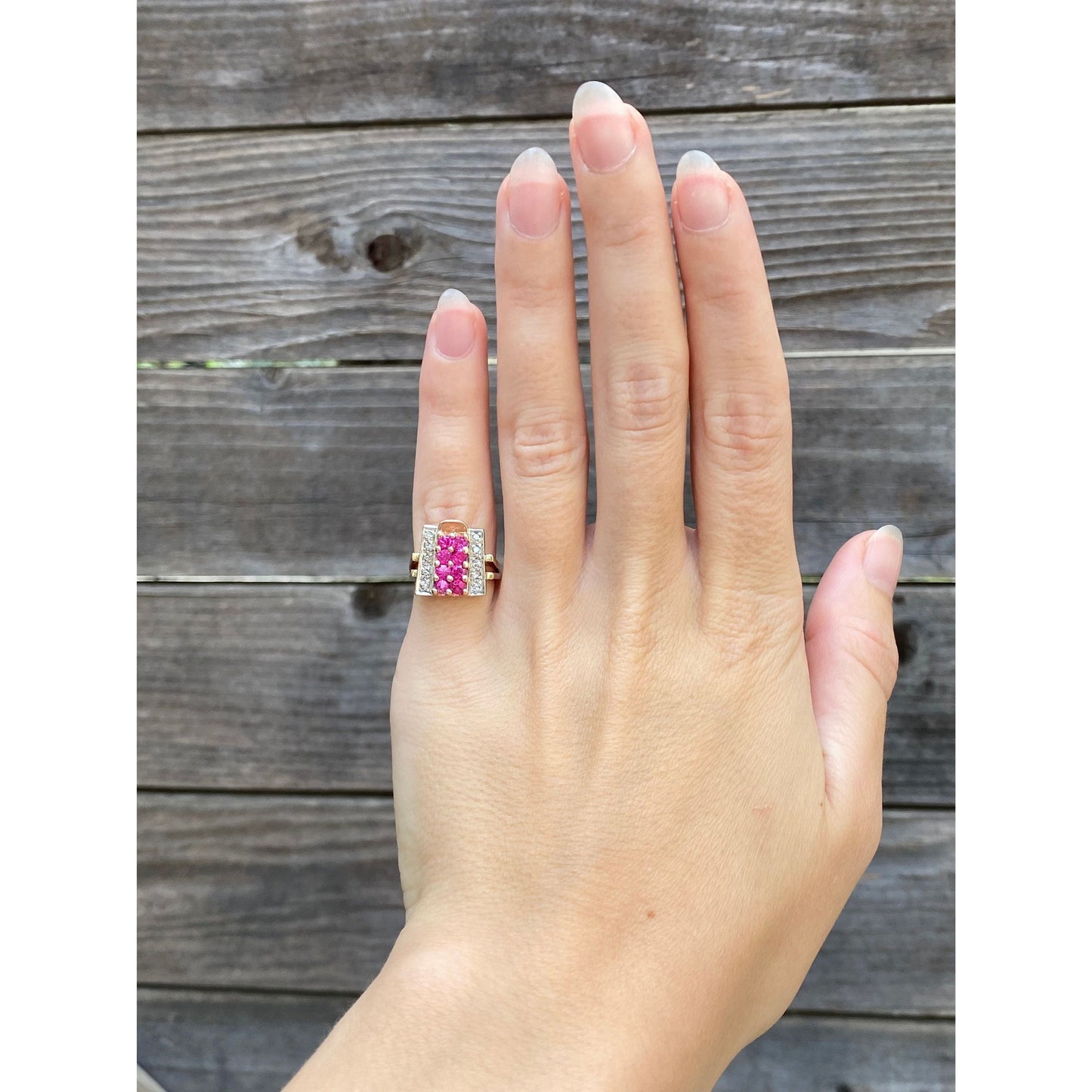 Solid 14k Rosey Gold Pink Spinel Diamond Ring - Size 4.25