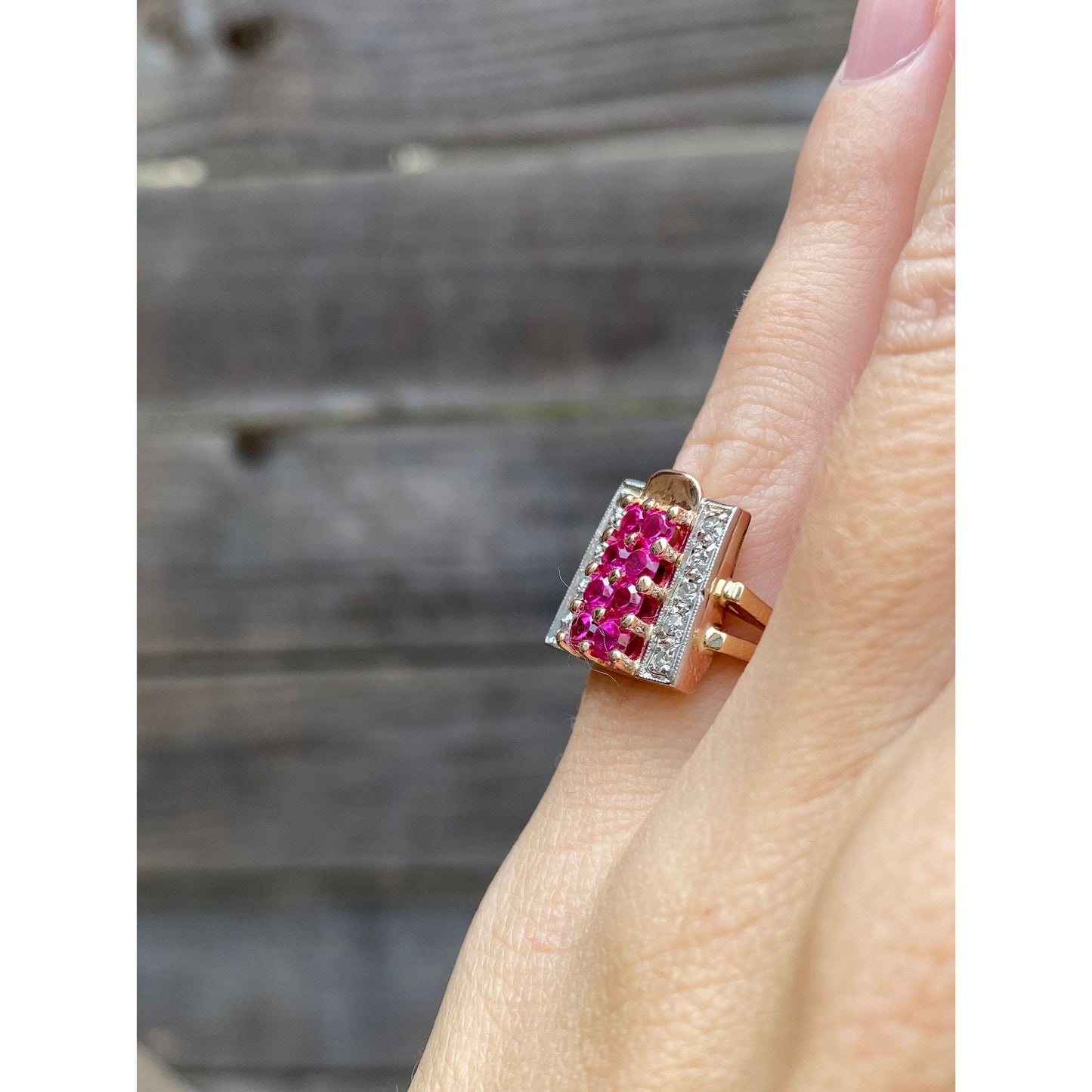 Solid 14k Rosey Gold Pink Spinel Diamond Ring - Size 4.25
