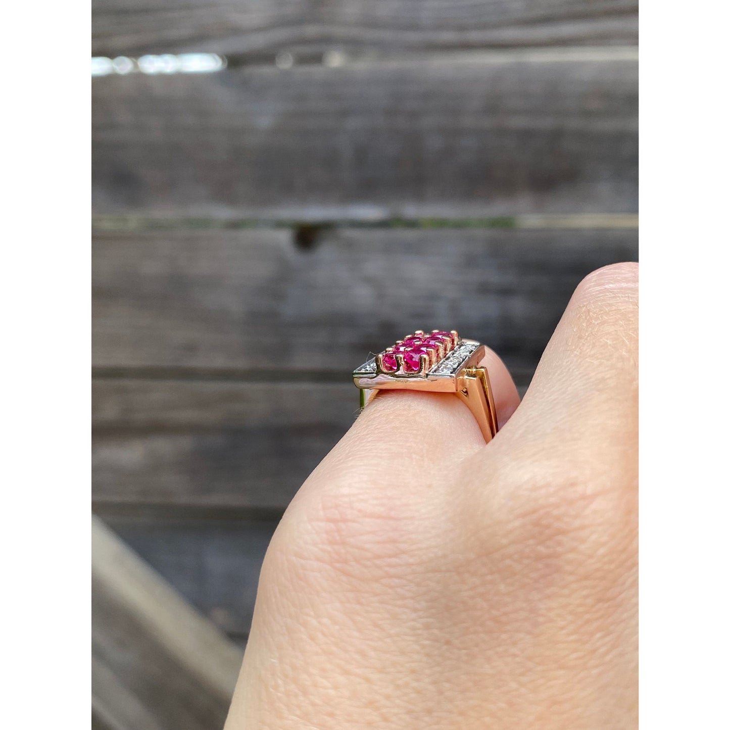 Solid 14k Rosey Gold Pink Spinel Diamond Ring - Size 4.25
