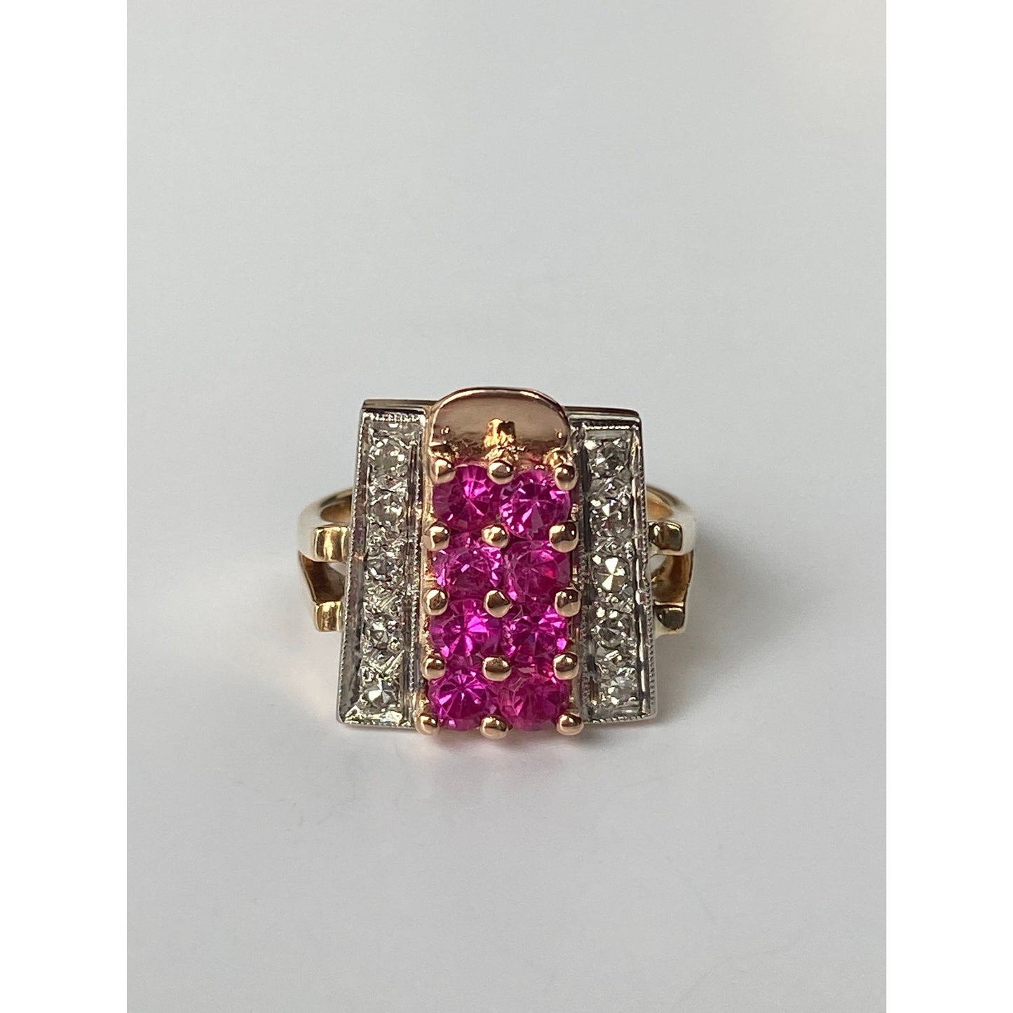 Solid 14k Rosey Gold Pink Spinel Diamond Ring - Size 4.25