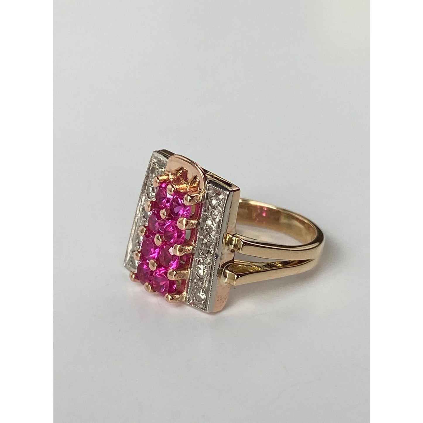 Solid 14k Rosey Gold Pink Spinel Diamond Ring - Size 4.25