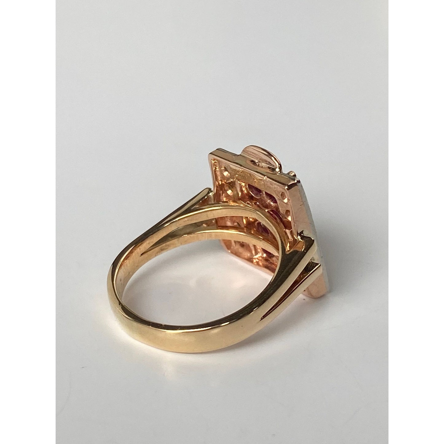 Solid 14k Rosey Gold Pink Spinel Diamond Ring - Size 4.25