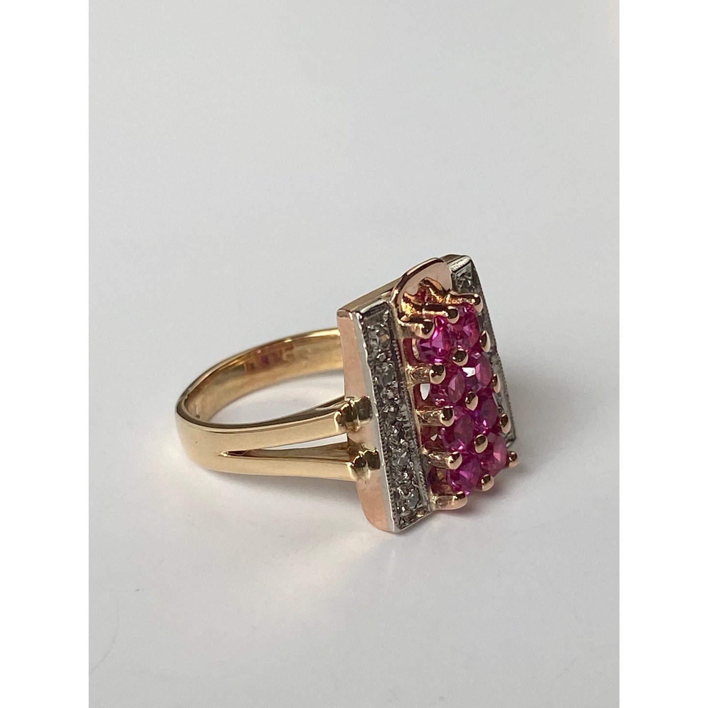Solid 14k Rosey Gold Pink Spinel Diamond Ring - Size 4.25