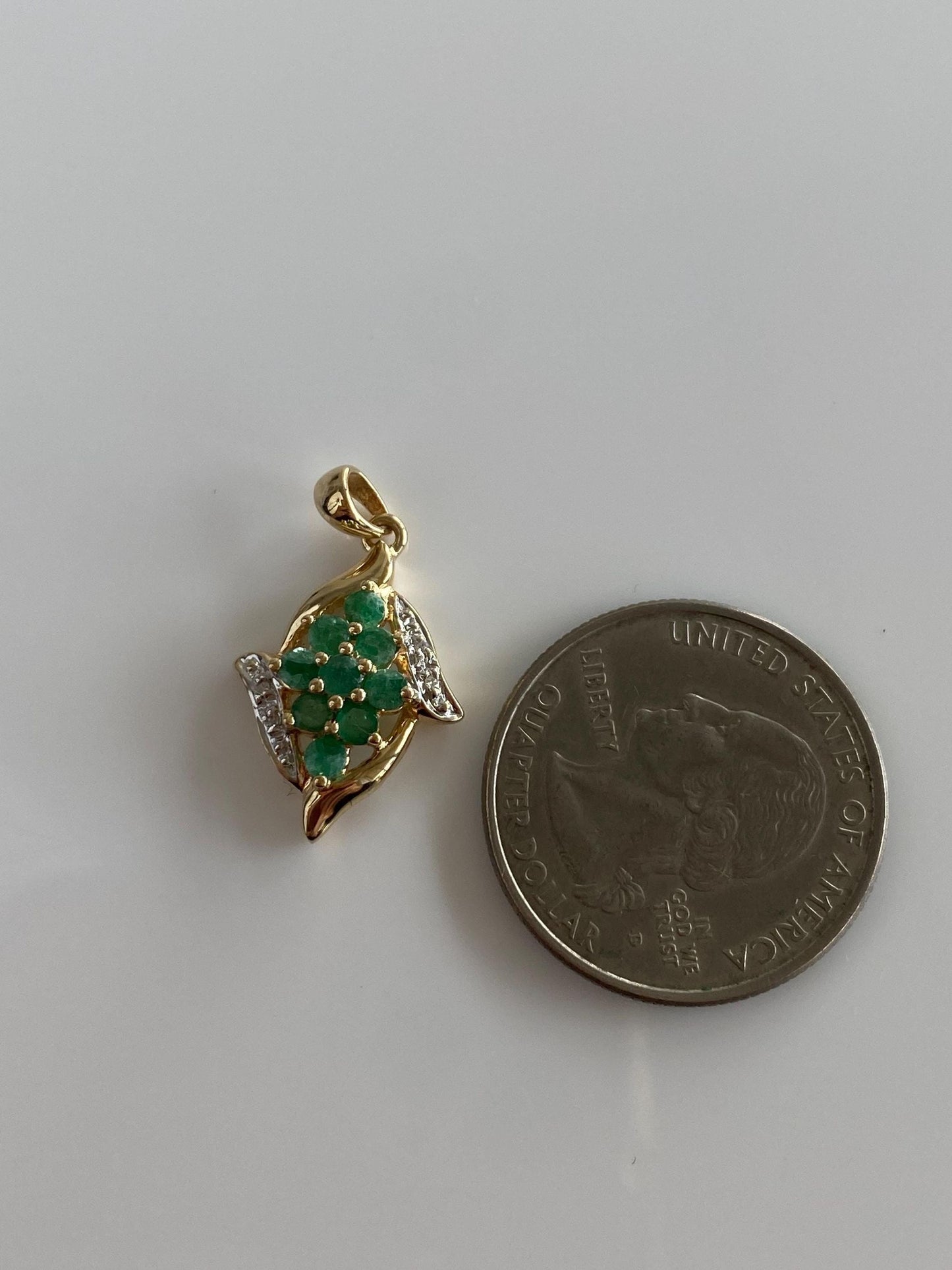 Vintage Solid 10k Yellow Gold Emerald Diamond Charm