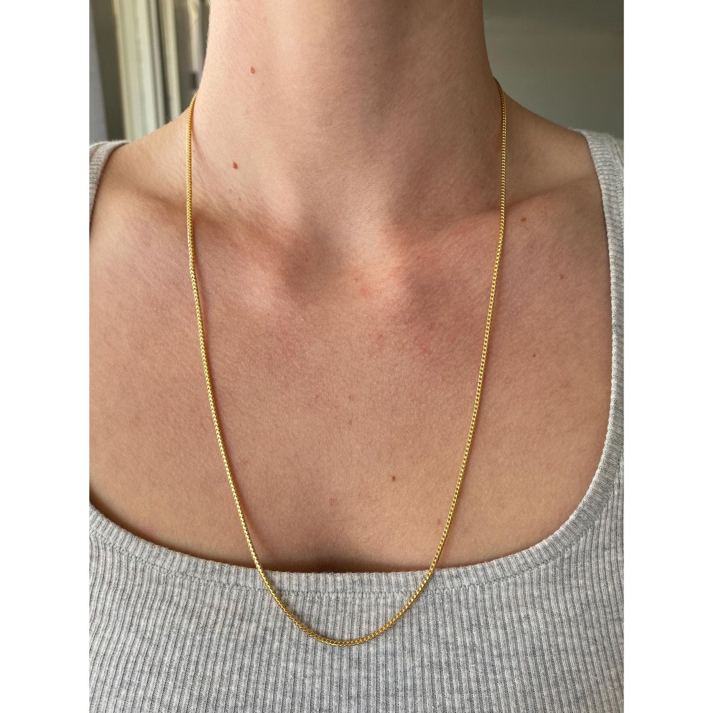 Solid 14k Yellow Gold Square Franco Wheat Chain Necklace - 23.75 inches