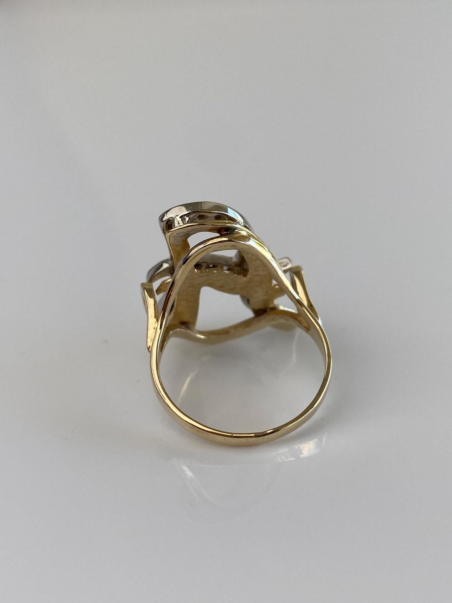 Vintage Solid 14k White & Yellow Gold Diamond Initial 'A' Ring - Size 7.75