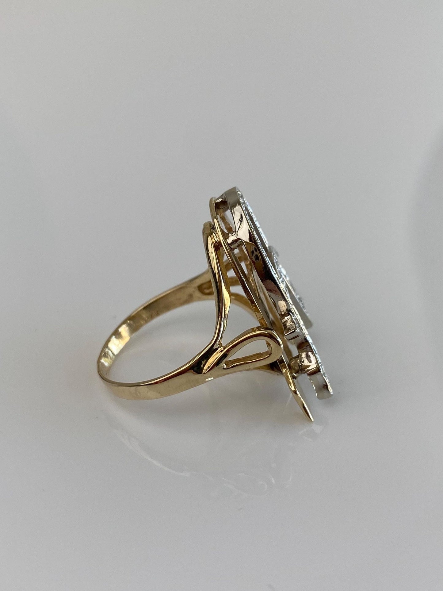 Vintage Solid 14k White & Yellow Gold Diamond Initial 'A' Ring - Size 7.75