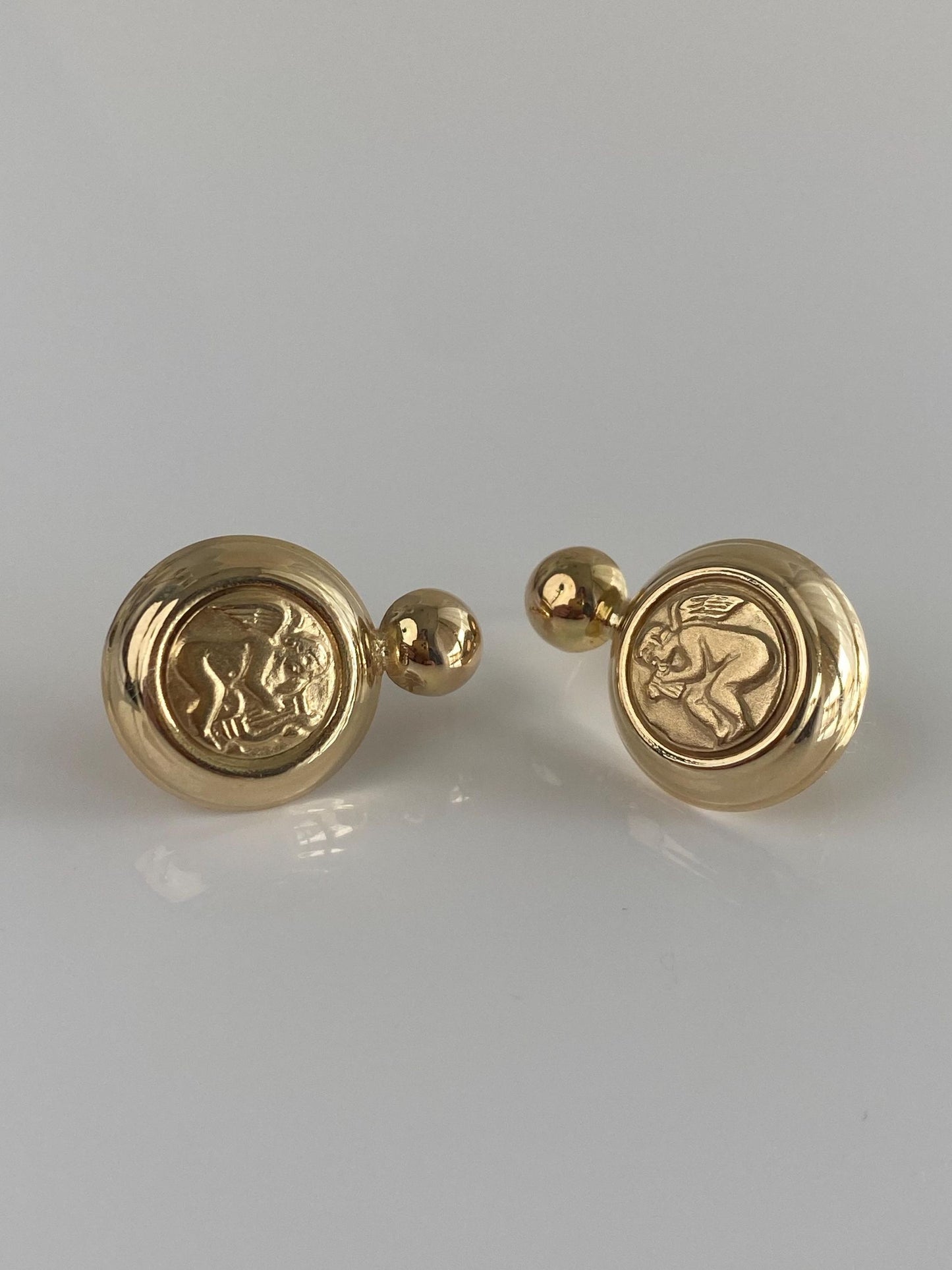 Vintage 14k Yellow Gold Cherub Angel Drop Earrings