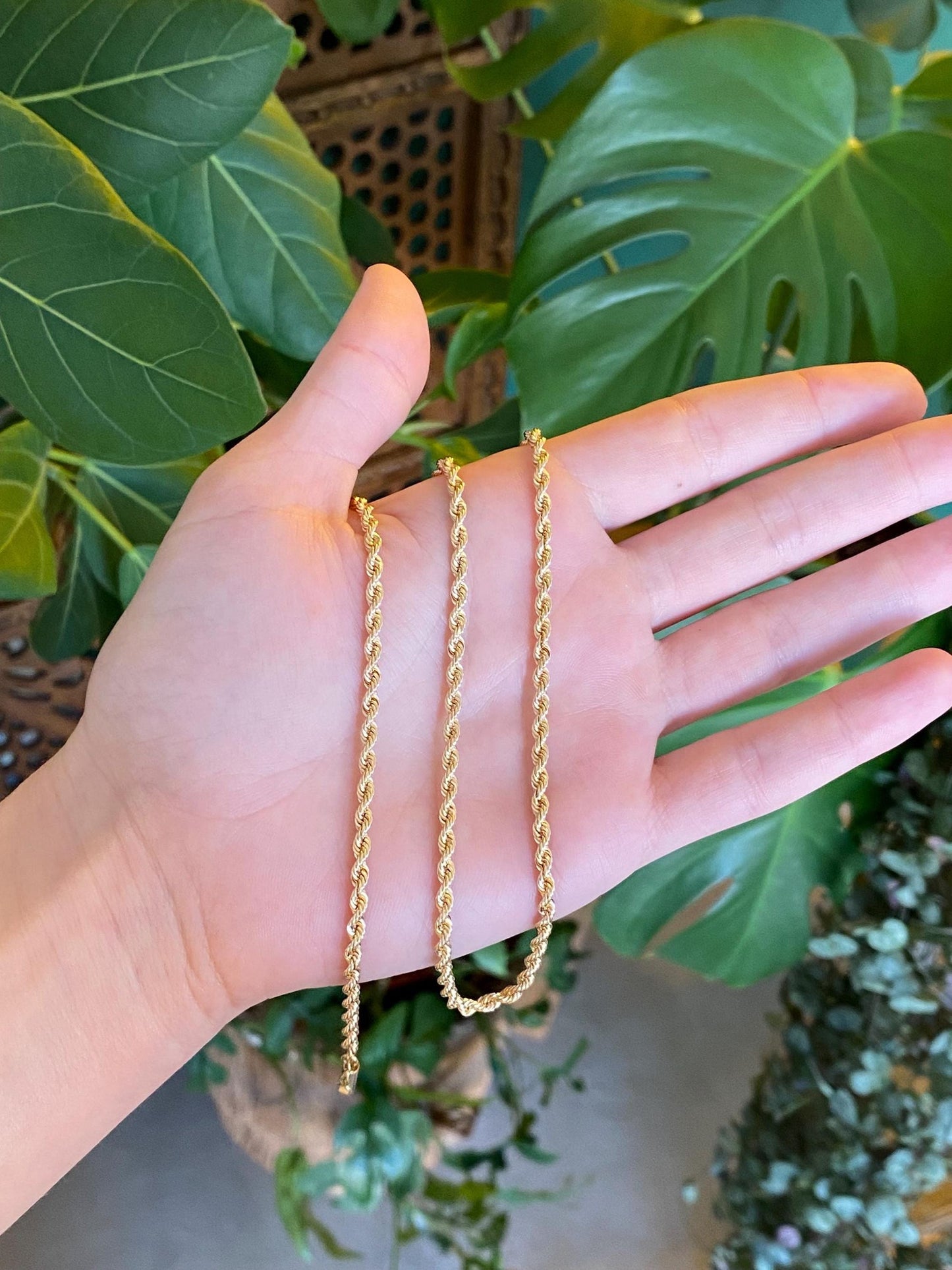 Vintage Solid 14k Yellow Gold Rope Chain Necklace - 22.25 inches