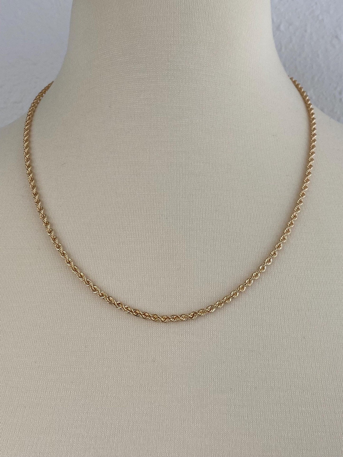 Vintage Solid 14k Yellow Gold Rope Chain Necklace - 22.25 inches