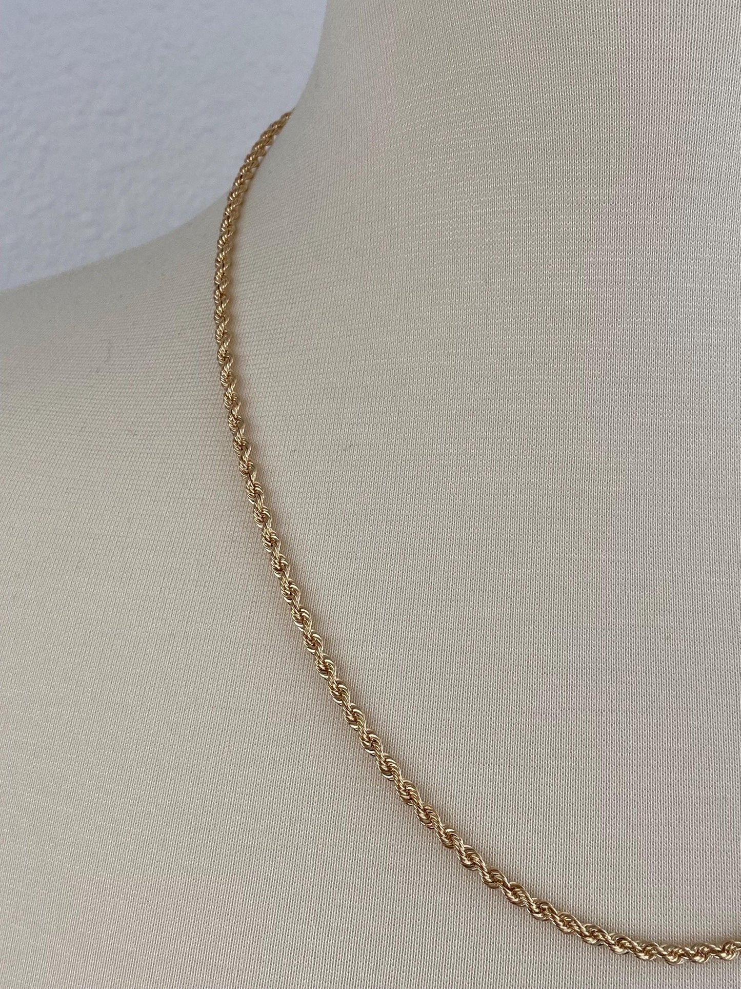Vintage Solid 14k Yellow Gold Rope Chain Necklace - 22.25 inches