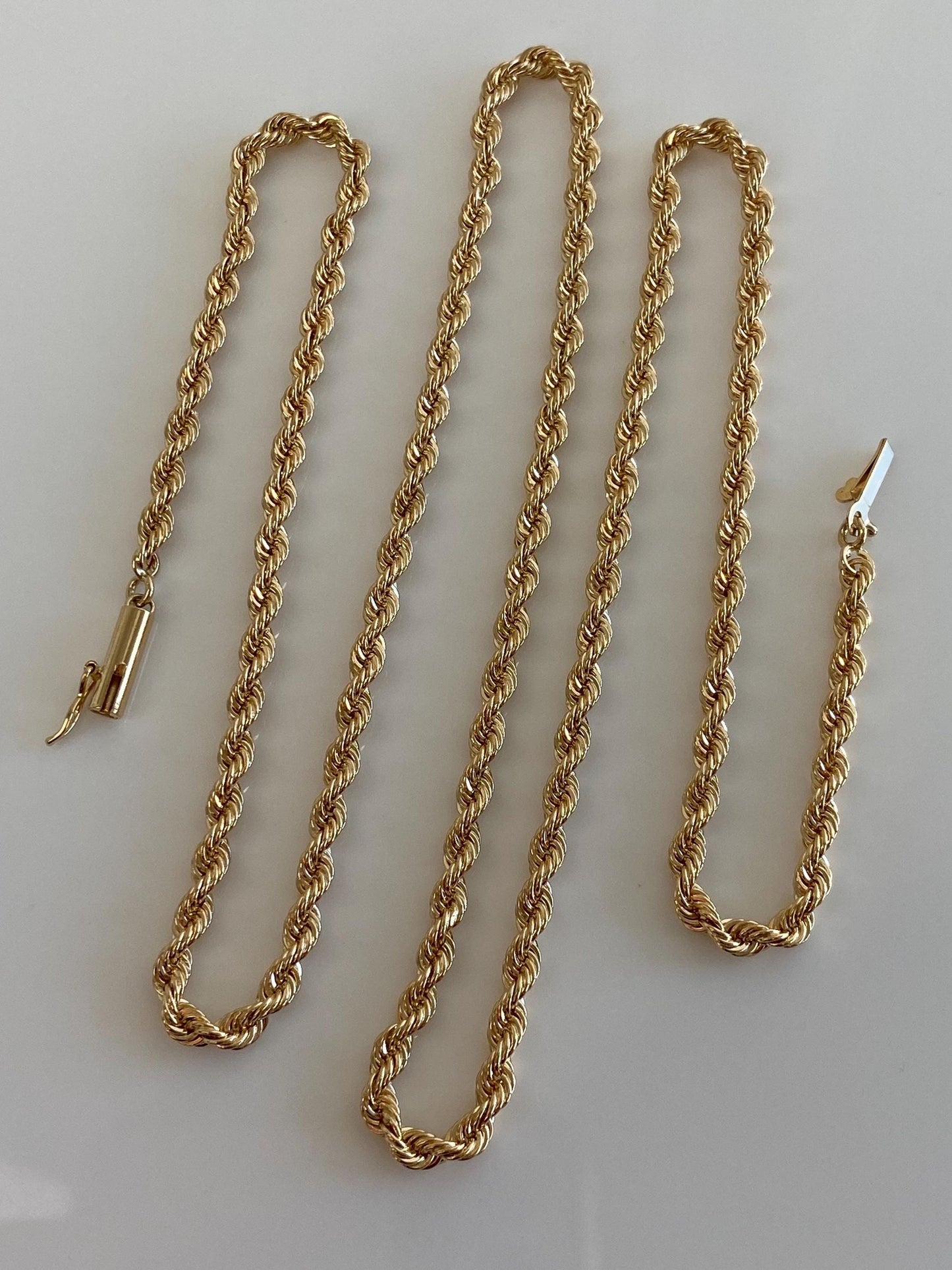 Vintage Solid 14k Yellow Gold Rope Chain Necklace - 22.25 inches