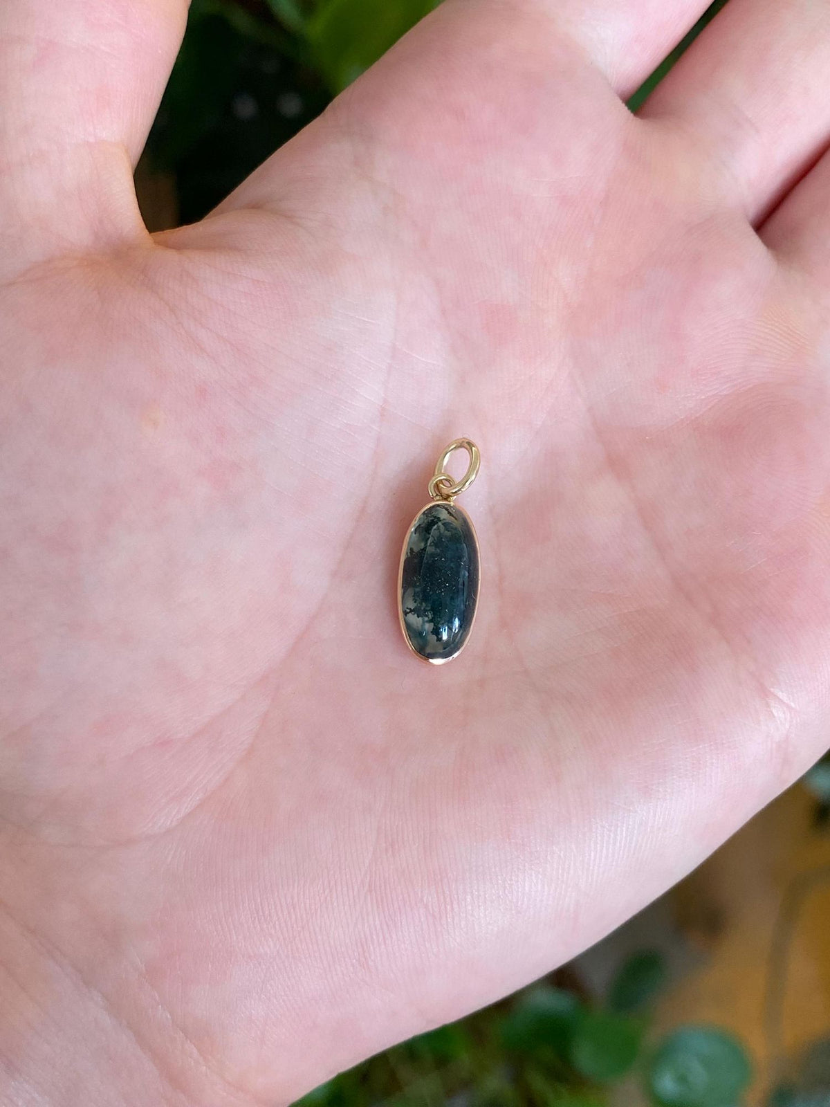 Vintage Solid 14k Yellow Gold Moss Agate Stick Pin Conversion Charm