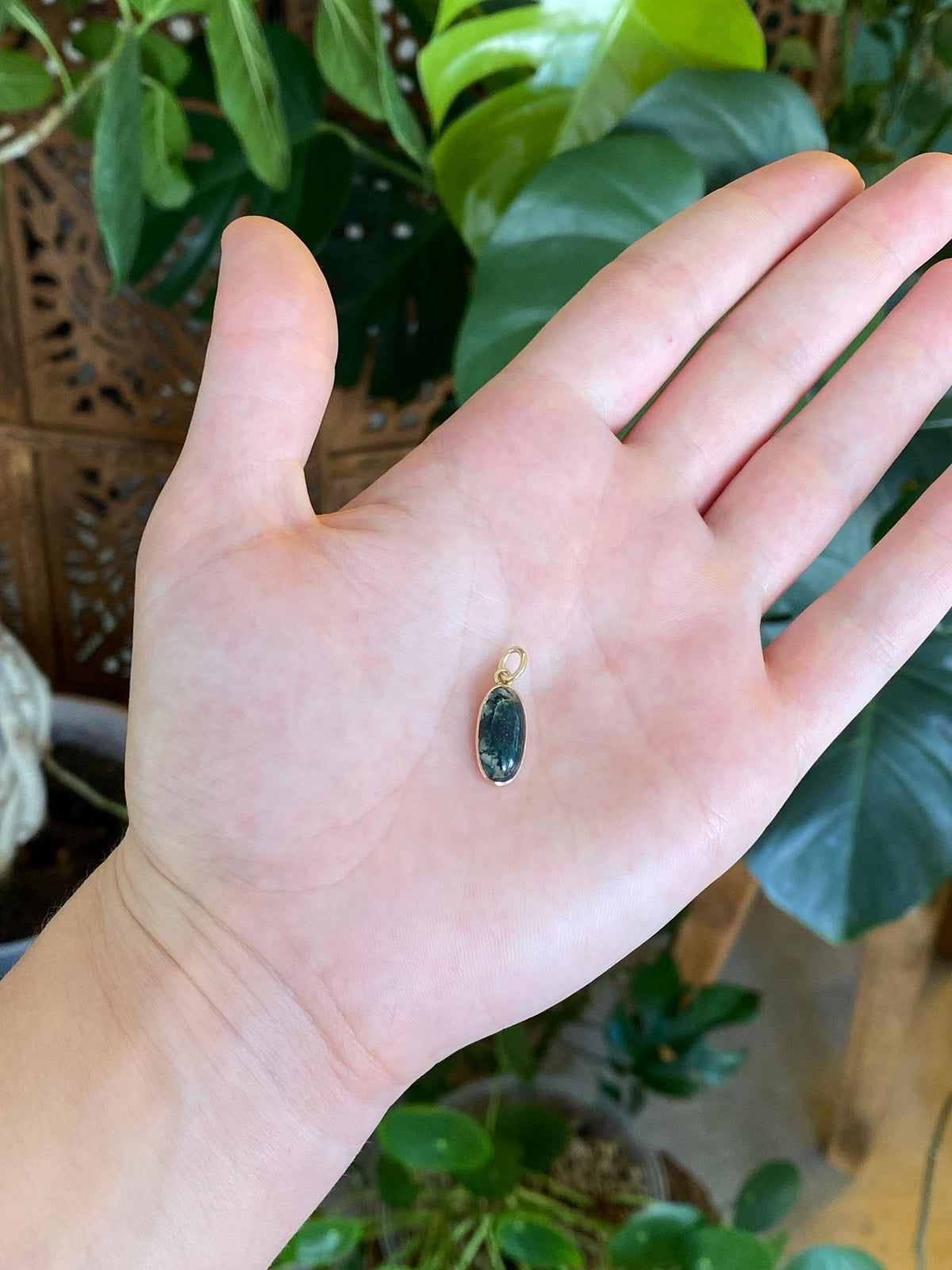Vintage Solid 14k Yellow Gold Moss Agate Stick Pin Conversion Charm