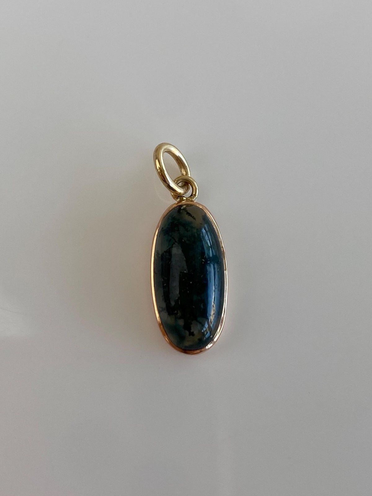 Vintage Solid 14k Yellow Gold Moss Agate Stick Pin Conversion Charm