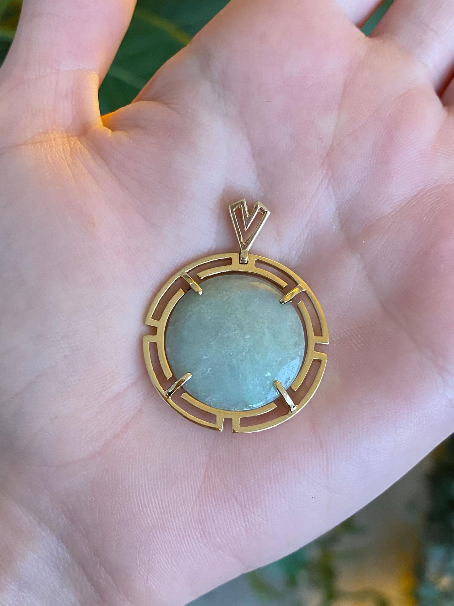 Vintage Solid 14k Yellow Gold Jade Charm