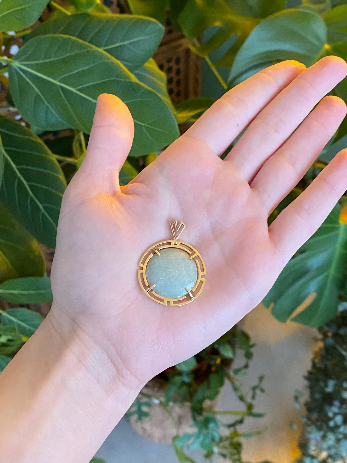 Vintage Solid 14k Yellow Gold Jade Charm