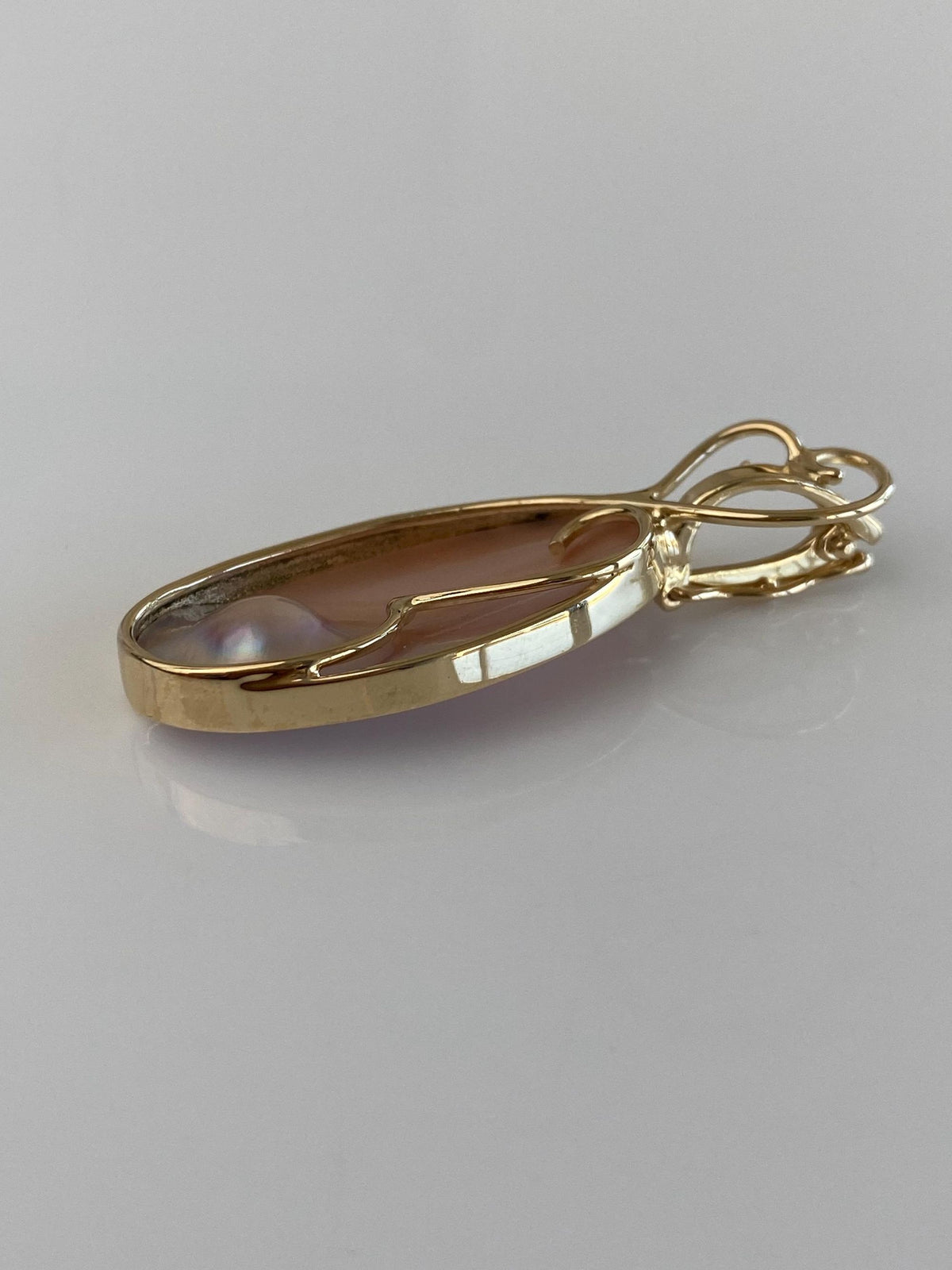 Vintage Solid 14k Yellow Gold Freeform Pink Pearl Charm