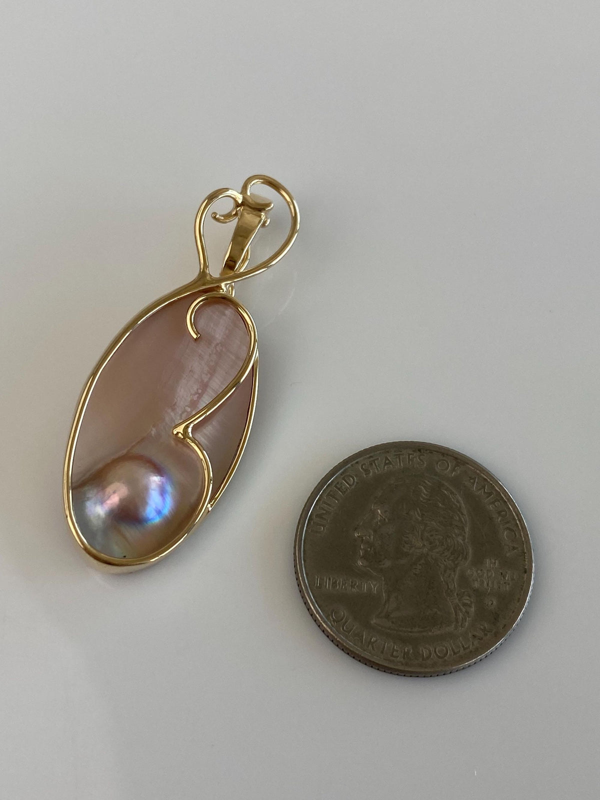 Vintage Solid 14k Yellow Gold Freeform Pink Pearl Charm